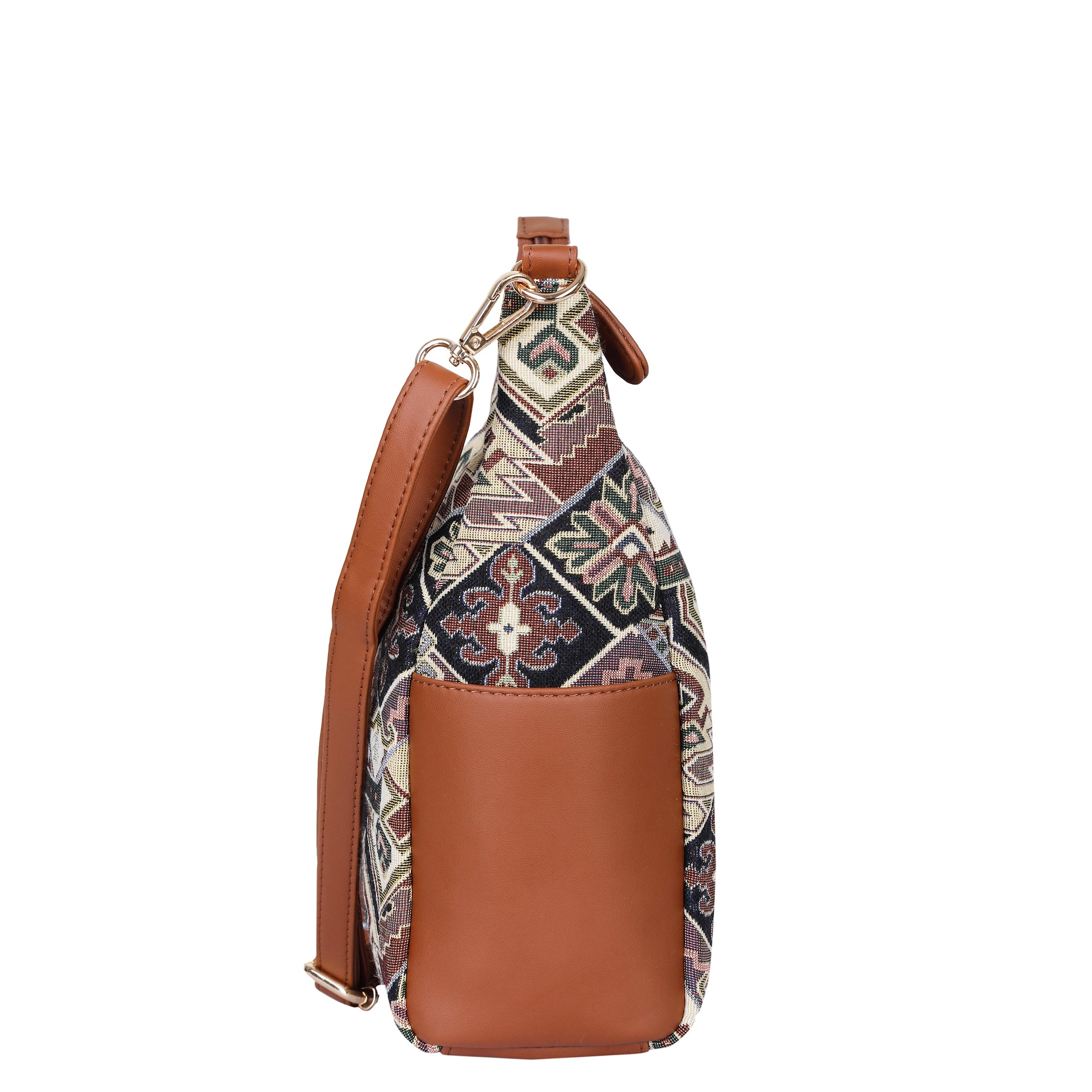 Ladies’ Geometric Tapestry Hobo Bag – Stylish Vegan Leather Trim Shoulder & Crossbody Purse for Office & Daily Outings