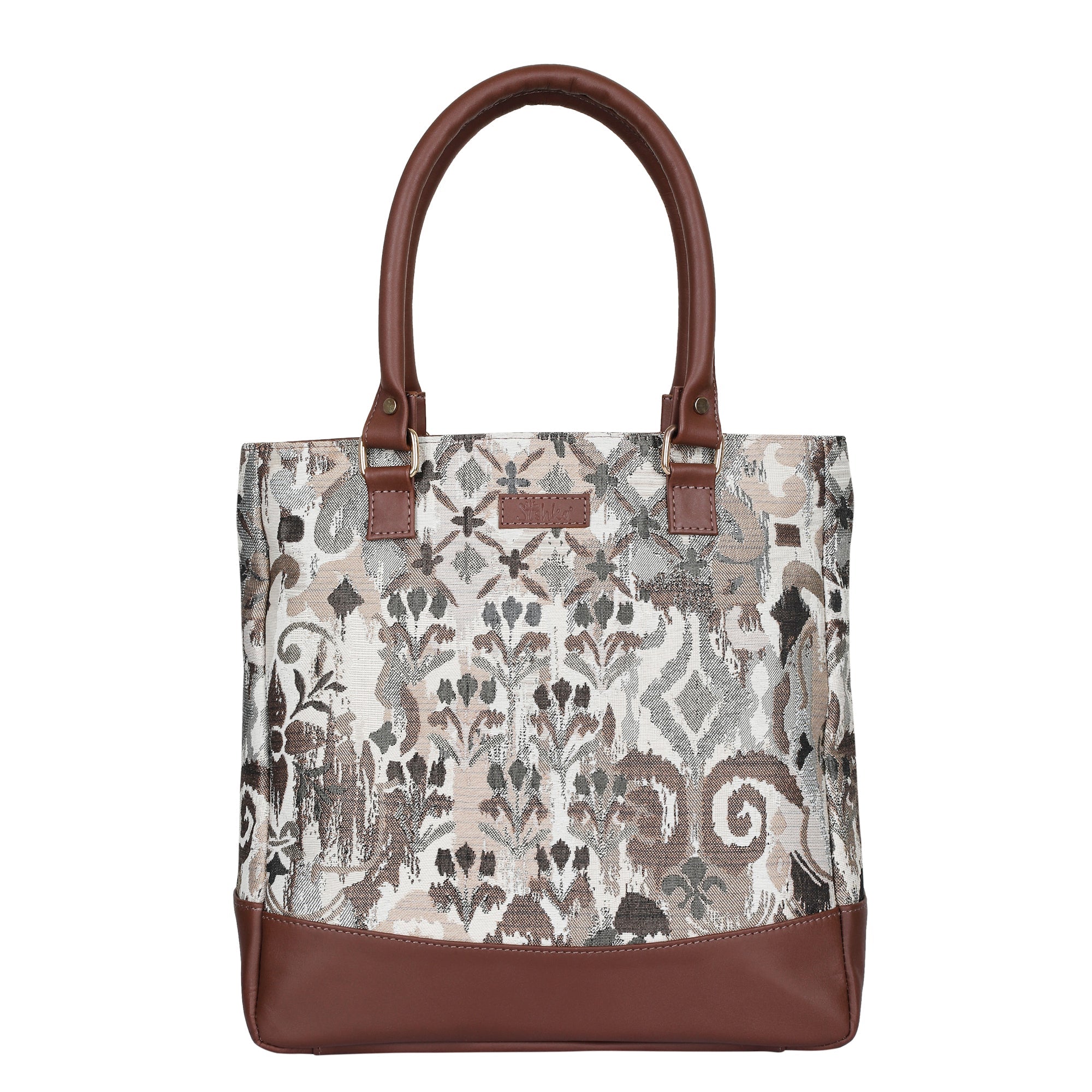 Women’s Abstract Tapestry Tote Bag | Shoulder Purse with Leather Trim & Top Handle for Work, Travel & Daily Use