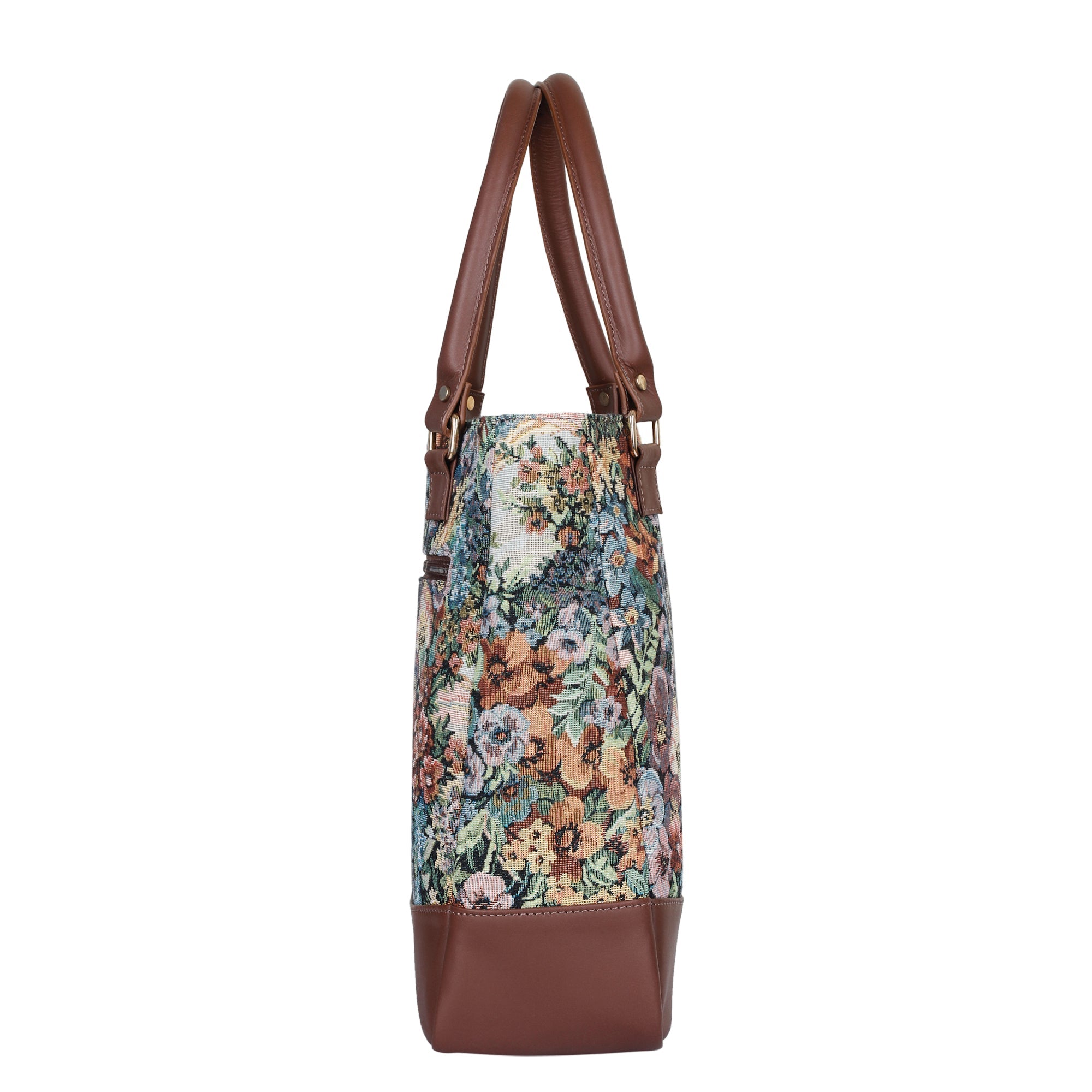 Women’s Botanical Tapestry Tote Bag – Shoulder & Top Handle Handbag with Leather Accents