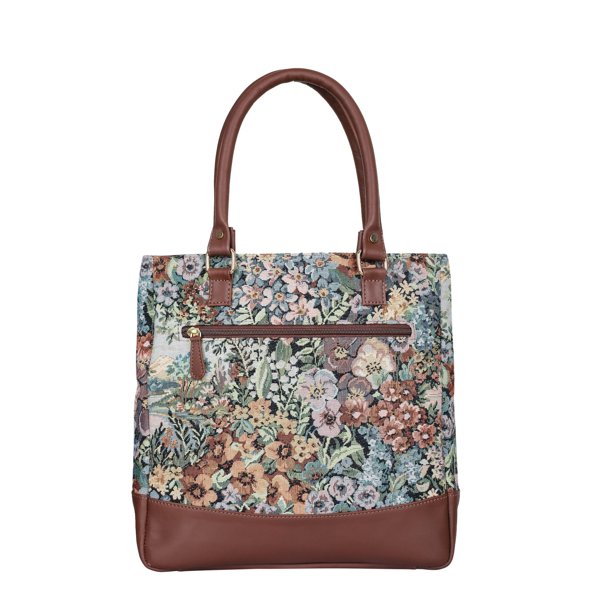 Women’s Botanical Tapestry Tote Bag – Shoulder & Top Handle Handbag with Leather Accents