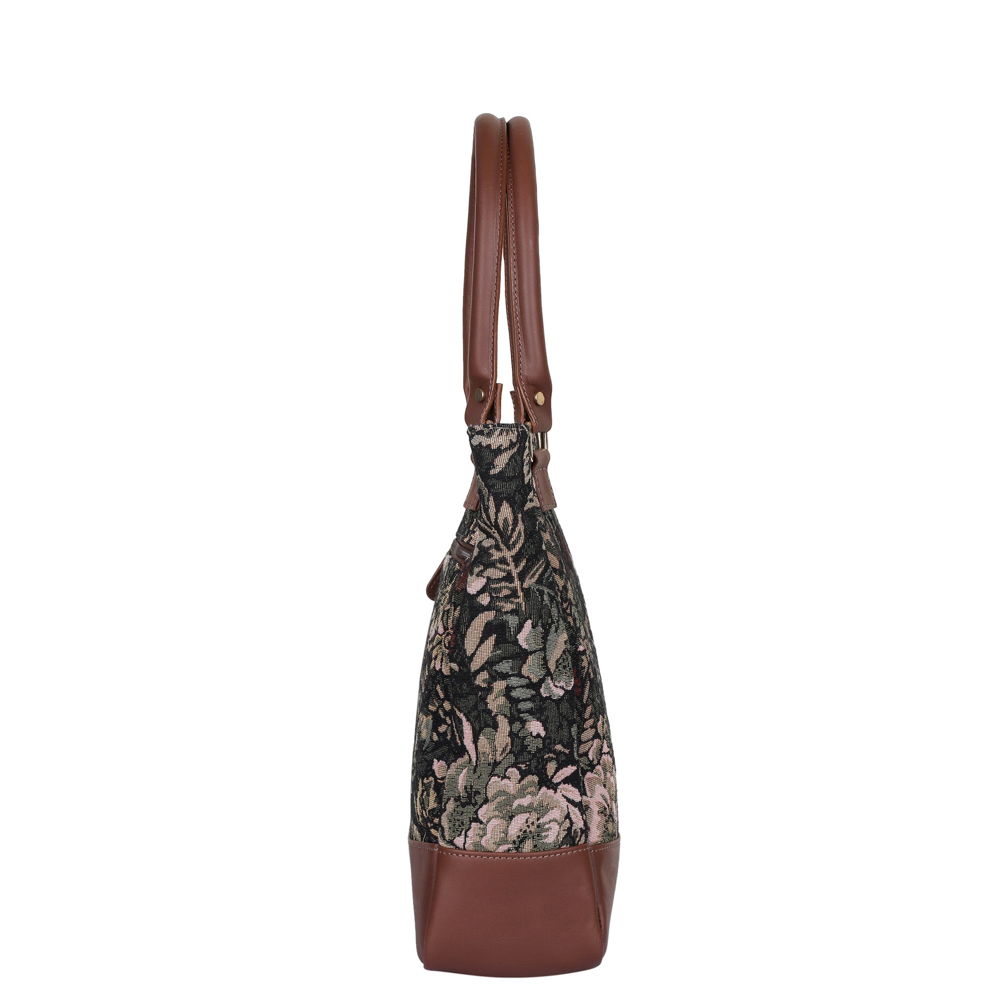 Women’s Vintage Tapestry Tote Bag – Leather-Trimmed Top Handle Shoulder Handbag for Daily Use, Office & Travel