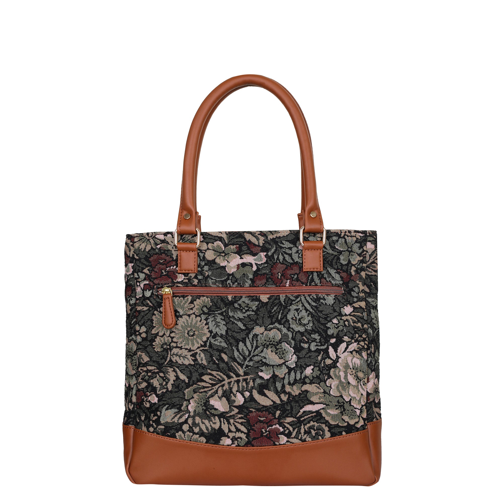 Tapestry Tote Bag in Vintage Design – Vegan Leather-Trimmed Women's Top Handle Shoulder Handbag for Daily Use