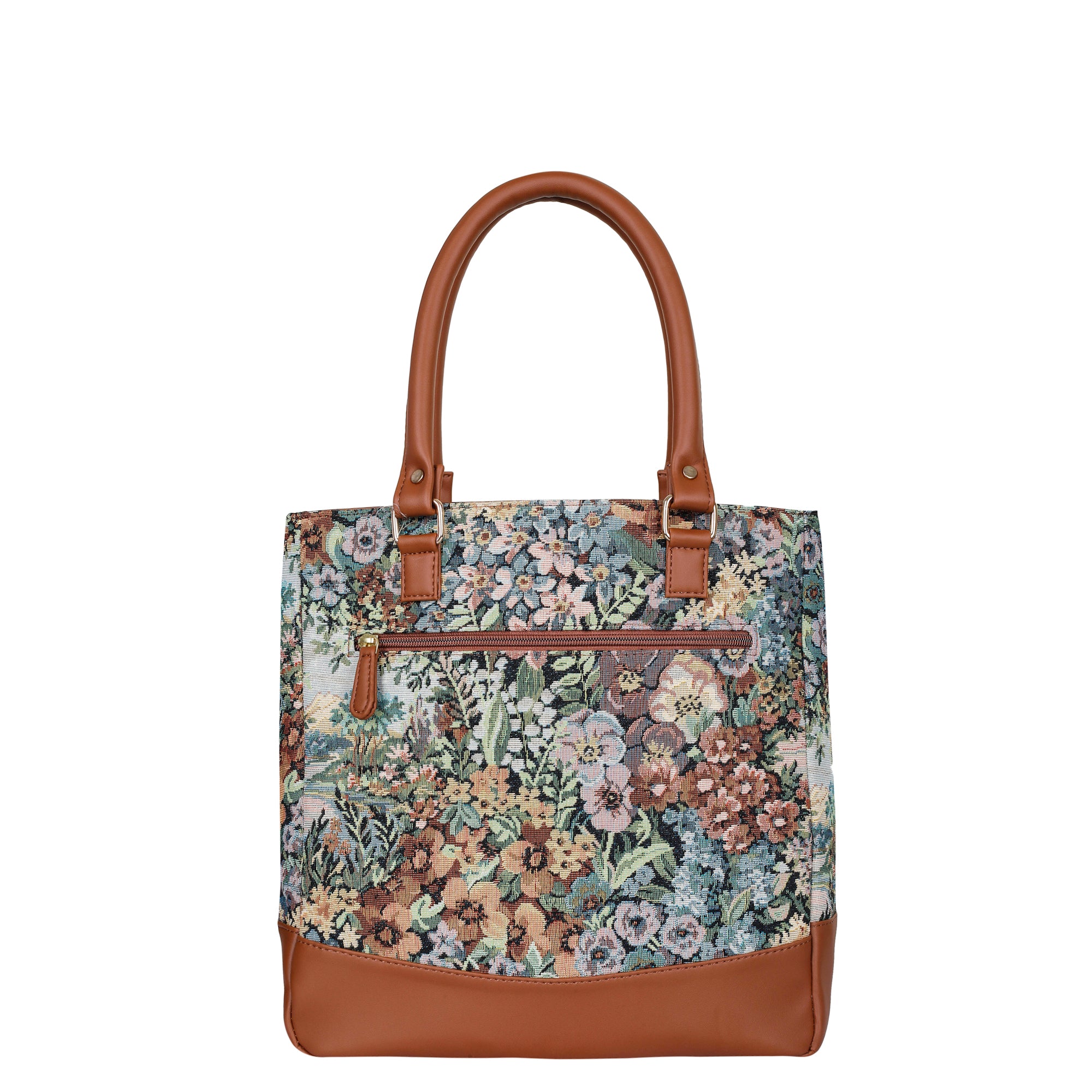 Women’s Botanical Pattern Tapestry Shoulder Tote Bag – Top Handle Handbag with Vegan Leather Trim for Office & Travel