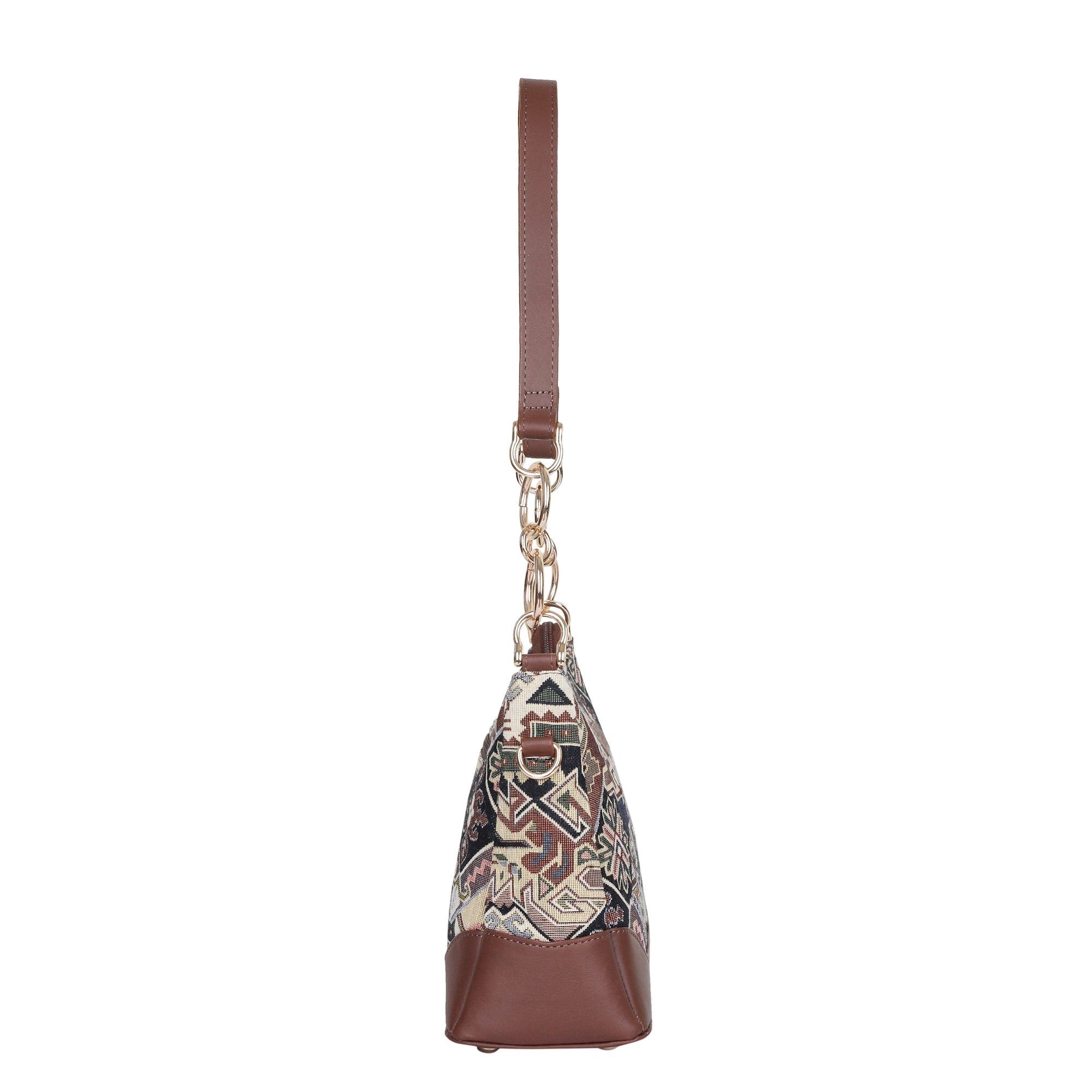 Geometric Tapestry Shoulder Bag for Women – Elegant Tote Sling Satchel Purse with Leather Handle
