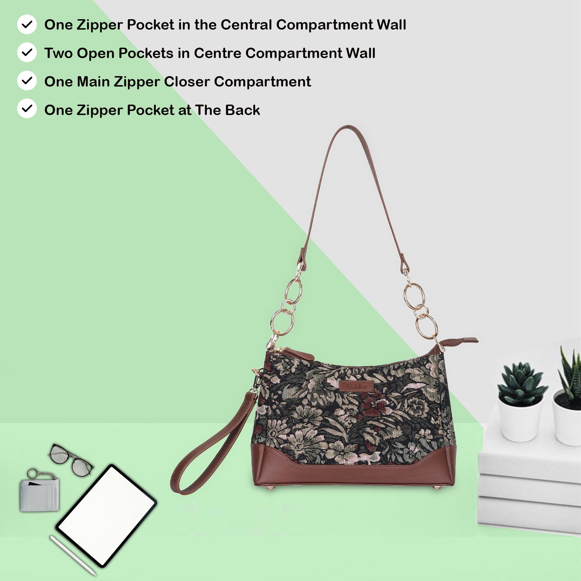 Women’s Vintage Tapestry Shoulder Bag – Leather-Trimmed Tote Sling Satchel Purse