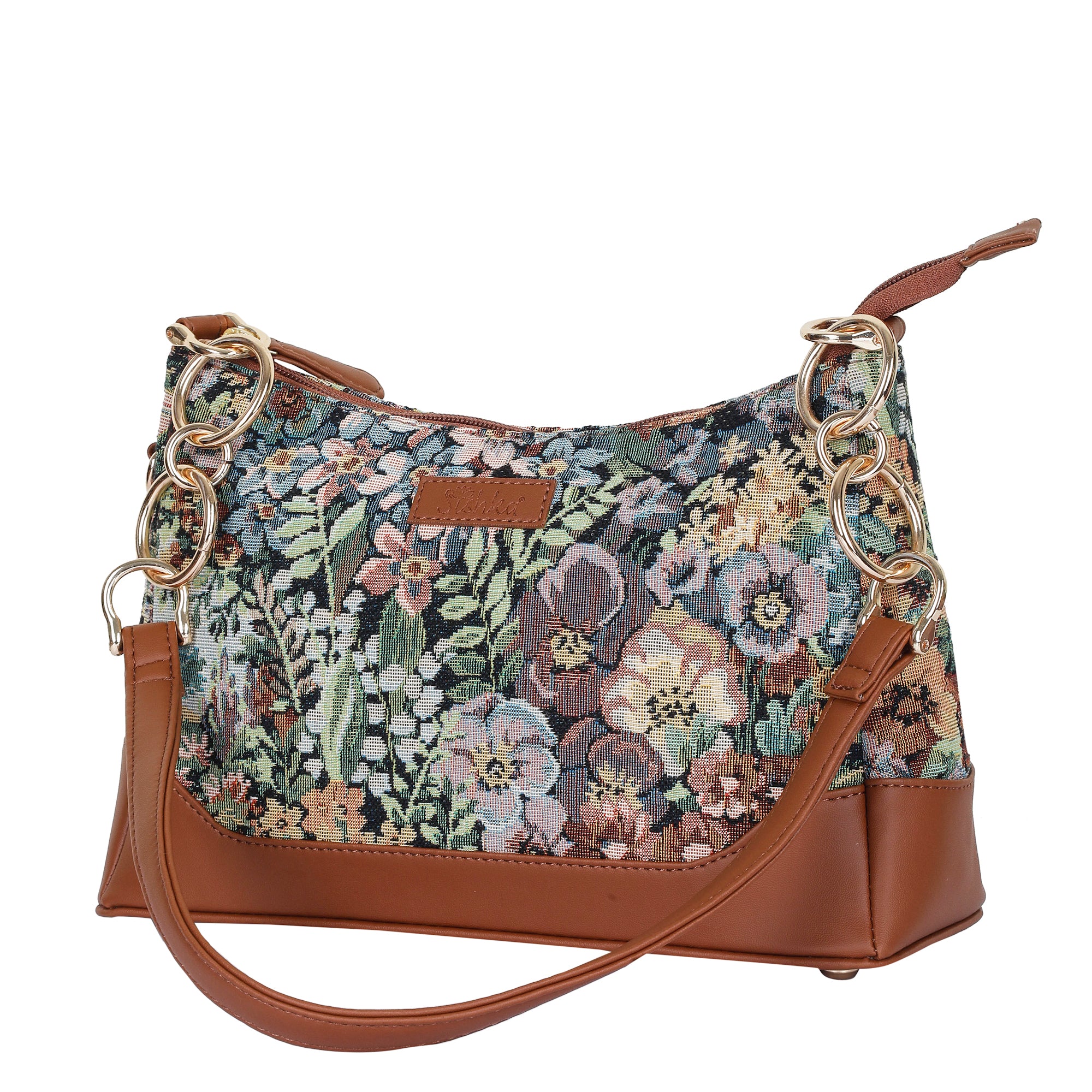 Women’s Botanical Tapestry Shoulder Bag – Tote & Sling Satchel Purse with Vegan Leather Accents for Travel & Everyday Style