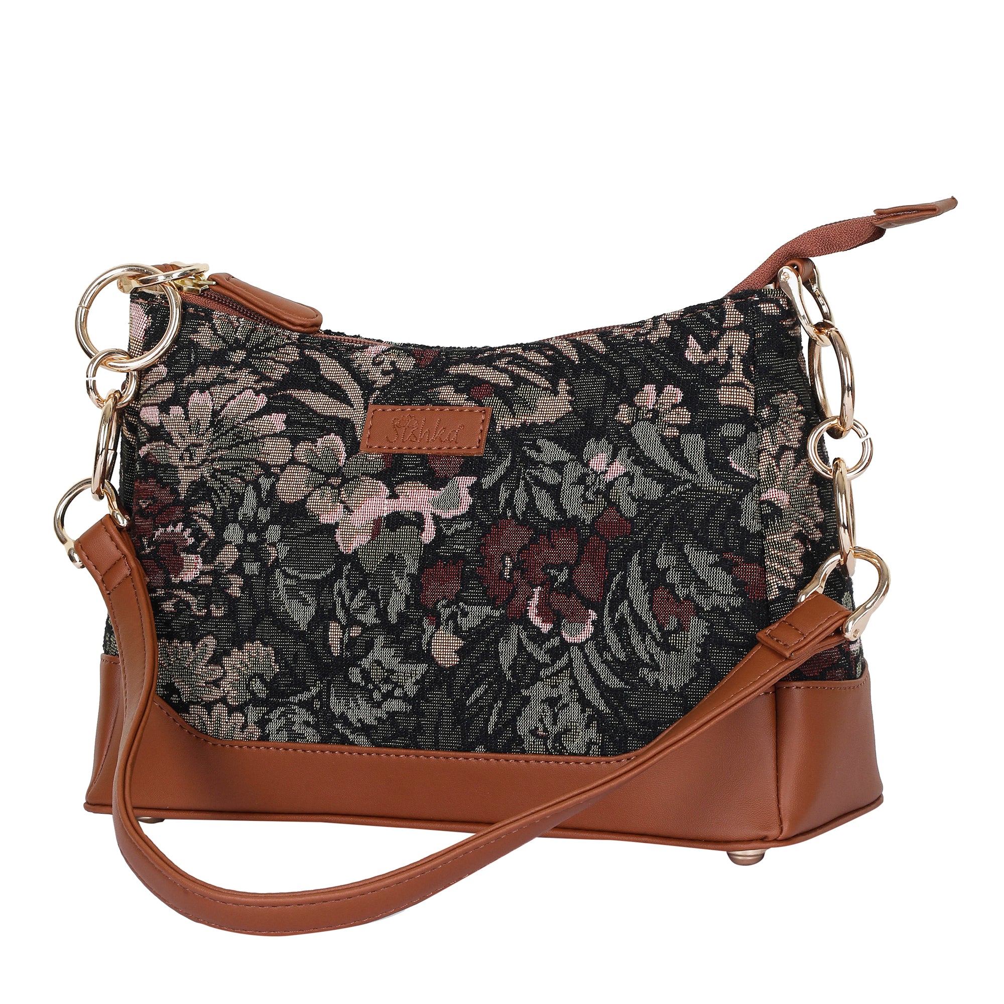 Women’s Tapestry Shoulder Bag in Vintage Pattern – Vegan Leather-Trimmed Tote & Sling Satchel Purse for Office & Daily Use