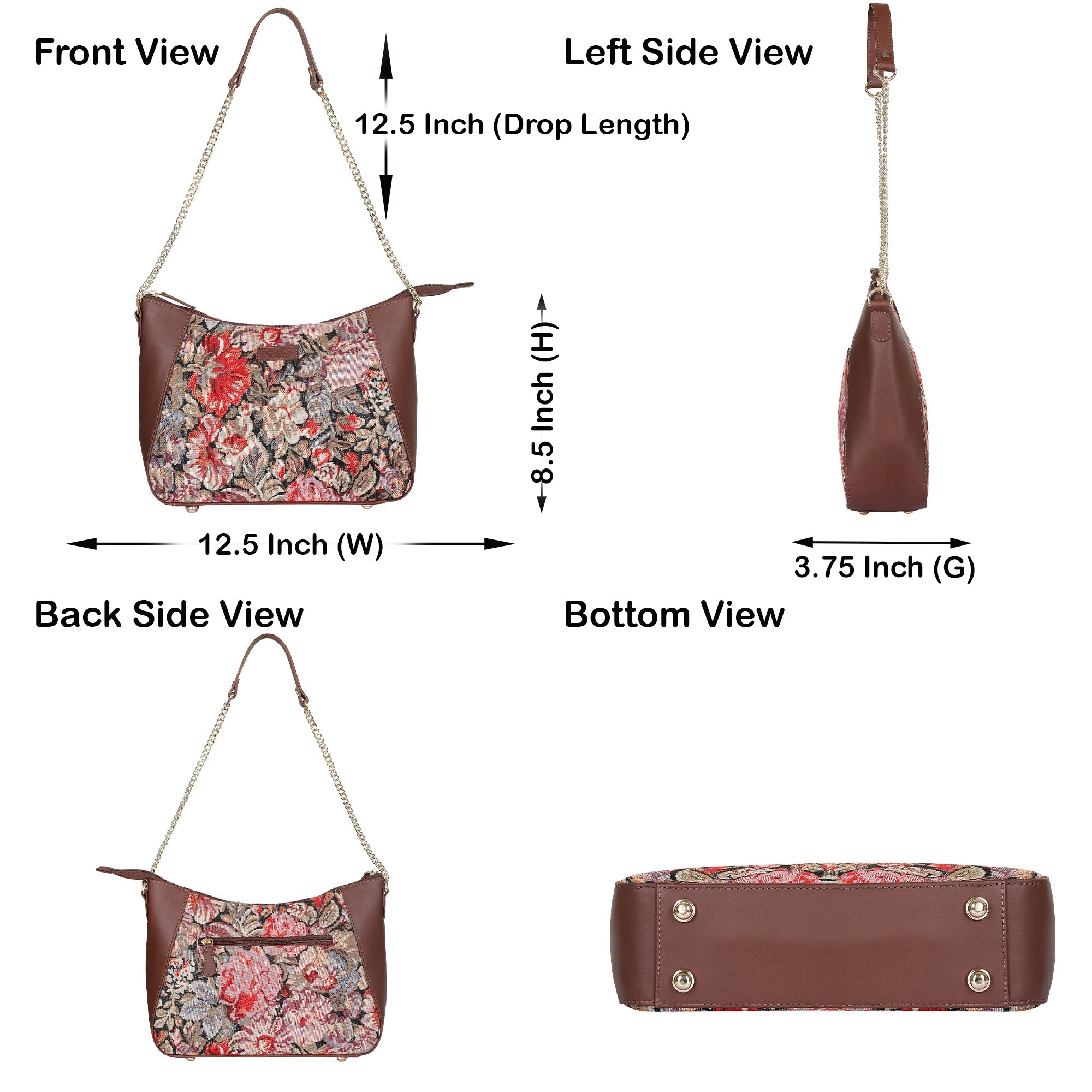 Sishka Ladies Tapestry Hobo Bag in Floral Pattern | Leather-Trimmed Shoulder Bag & Satchel Purse for Everyday Essentials