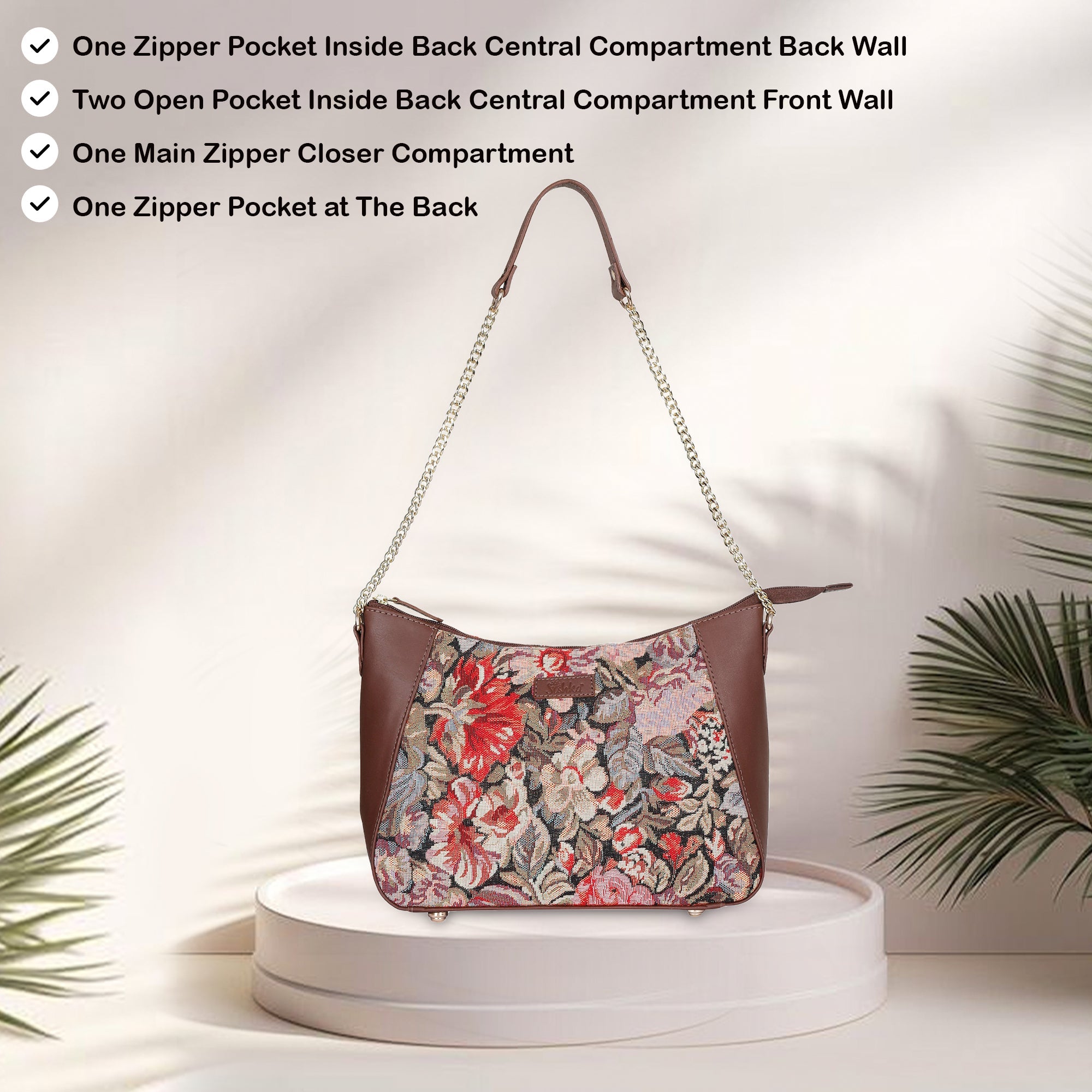 Sishka Ladies Tapestry Hobo Bag in Floral Pattern | Leather-Trimmed Shoulder Bag & Satchel Purse for Everyday Essentials