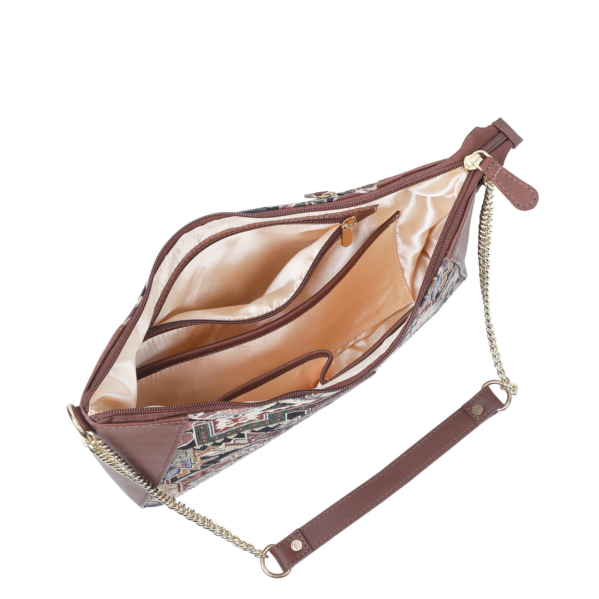 Sishka Geometric Design Tapestry Hobo Bag | Stylish Leather-Trimmed Shoulder & Satchel Bag with Chain Strap for Office & Outings
