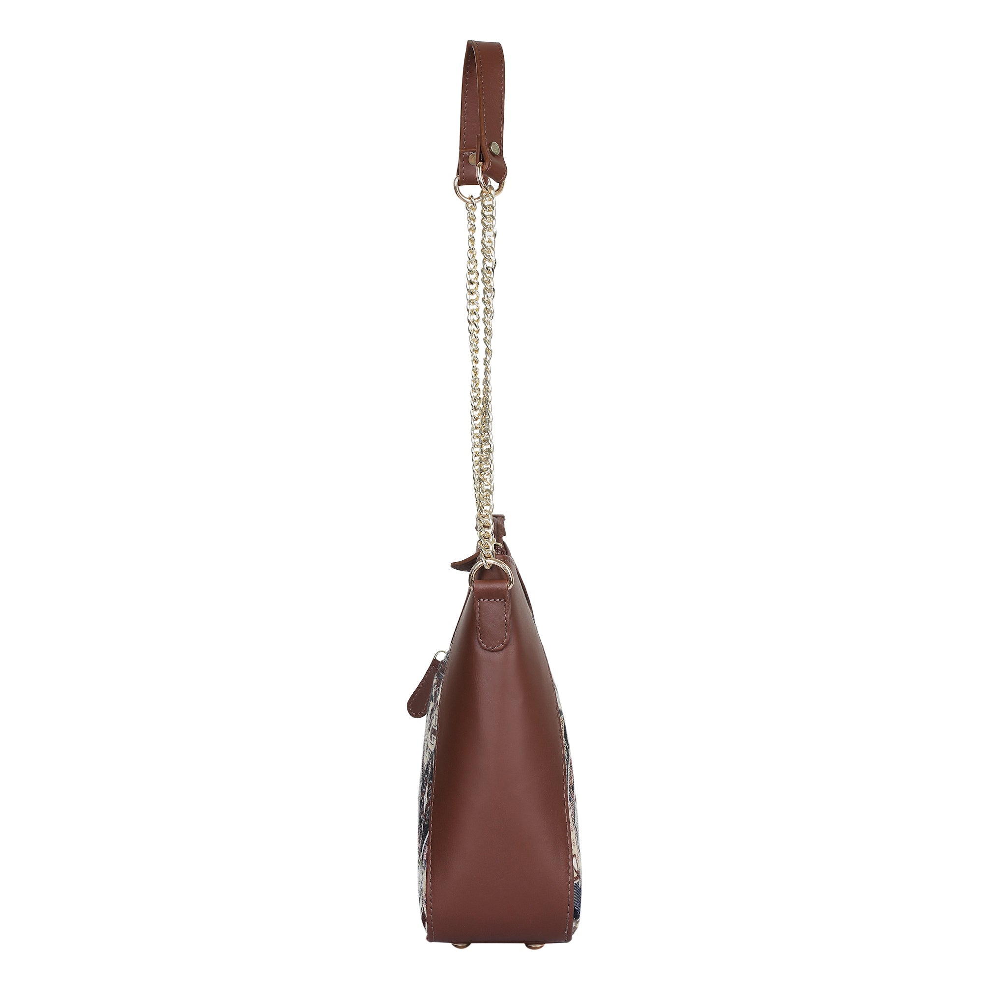 Sishka Geometric Design Tapestry Hobo Bag | Stylish Leather-Trimmed Shoulder & Satchel Bag with Chain Strap for Office & Outings