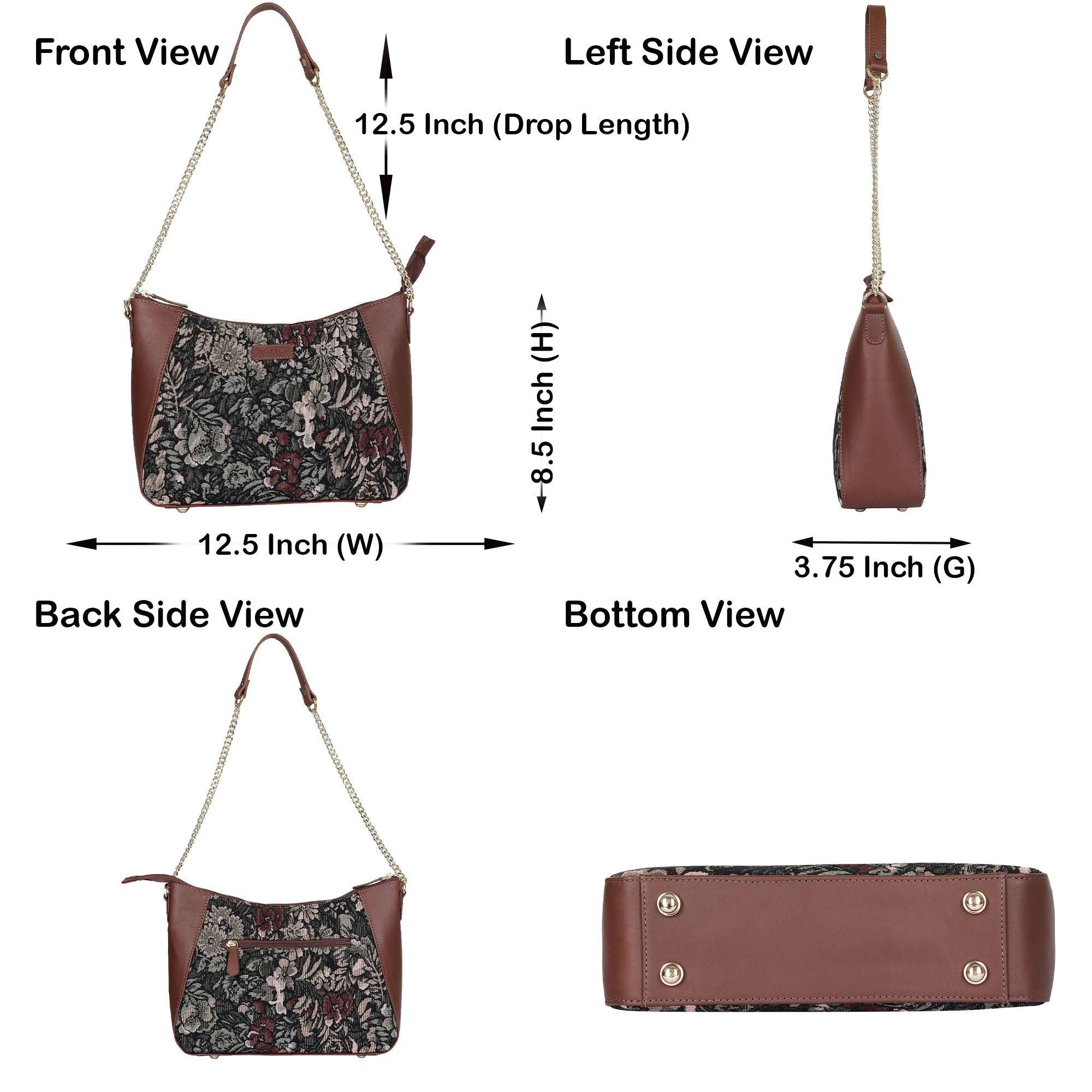Sishka Women's Hobo Bag in Vintage Pattern Tapestry Fabric | Leather-Trimmed Shoulder & Sling Purse with Chain and Leather Strap for Daily Use