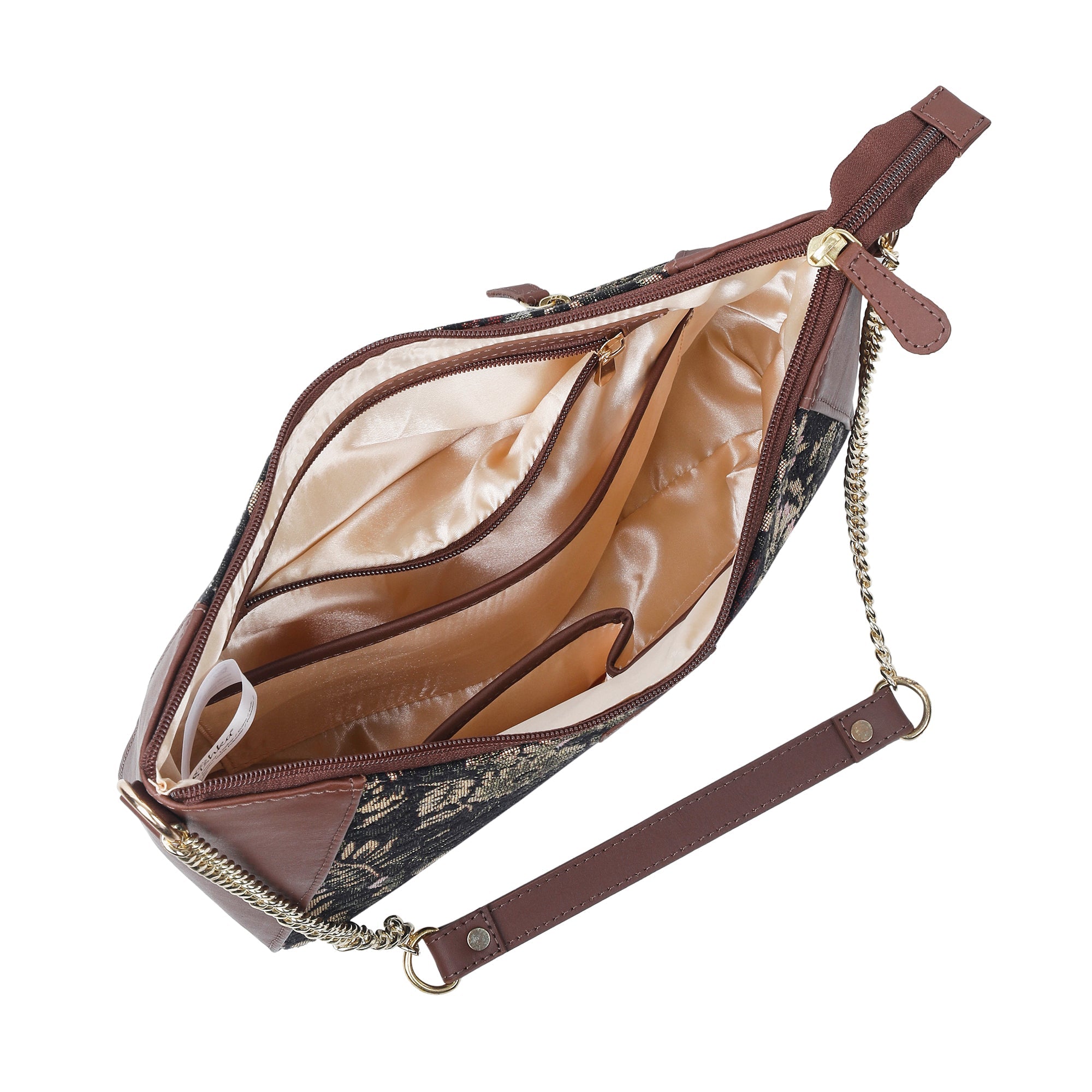 Sishka Women's Hobo Bag in Vintage Pattern Tapestry Fabric | Leather-Trimmed Shoulder & Sling Purse with Chain and Leather Strap for Daily Use