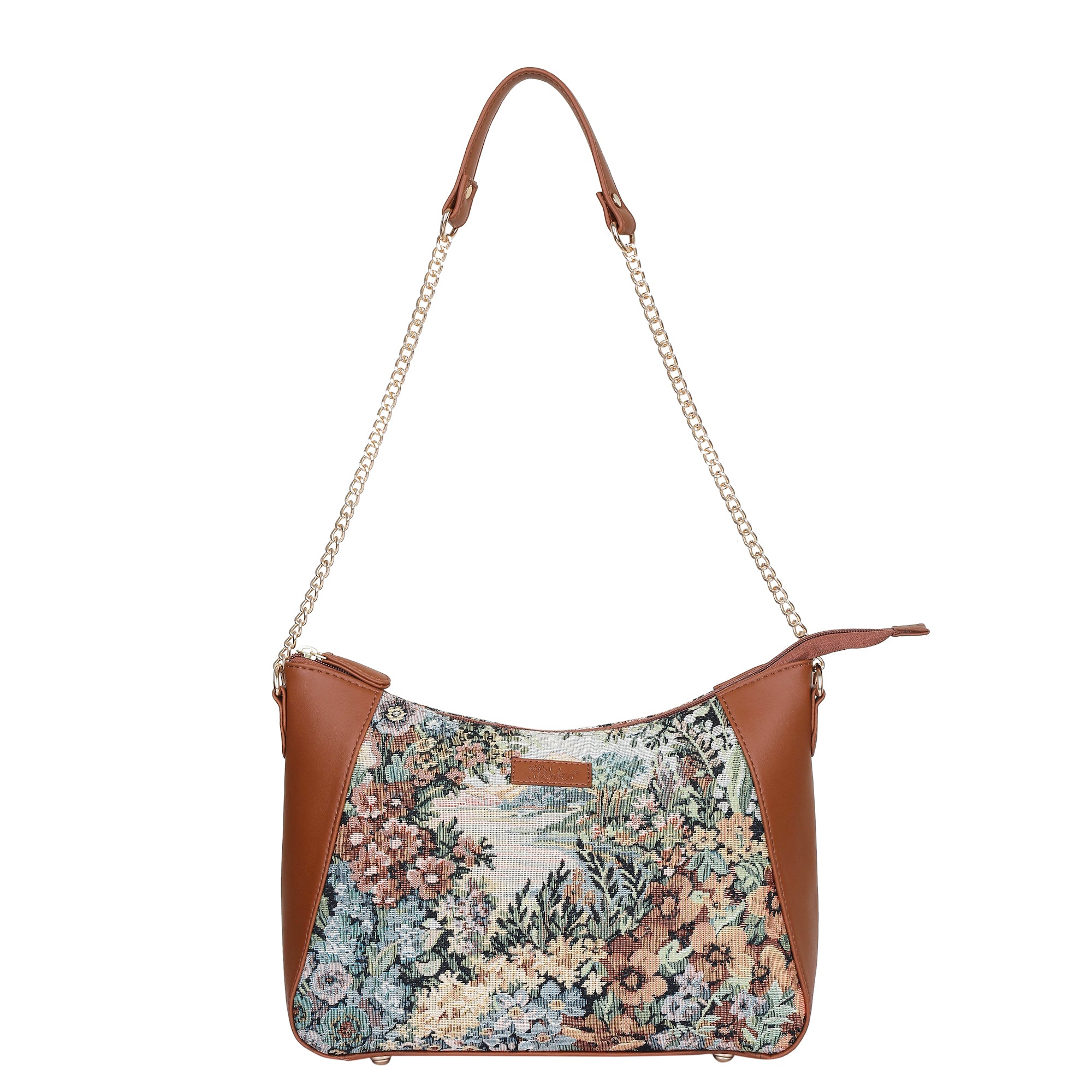 Women’s Botanical Tapestry Hobo Shoulder Bag – Vegan Leather Satchel Purse with Chain Strap & Top Handle for Travel