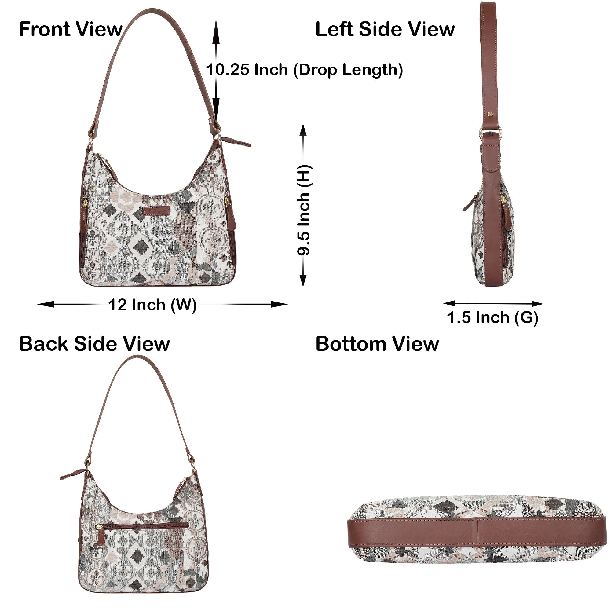 Sishka Abstract Pattern Tapestry Hobo Bag For Women| Elegant Leather Shoulder & Satchel Purse with Leather Strap for Work & Travel