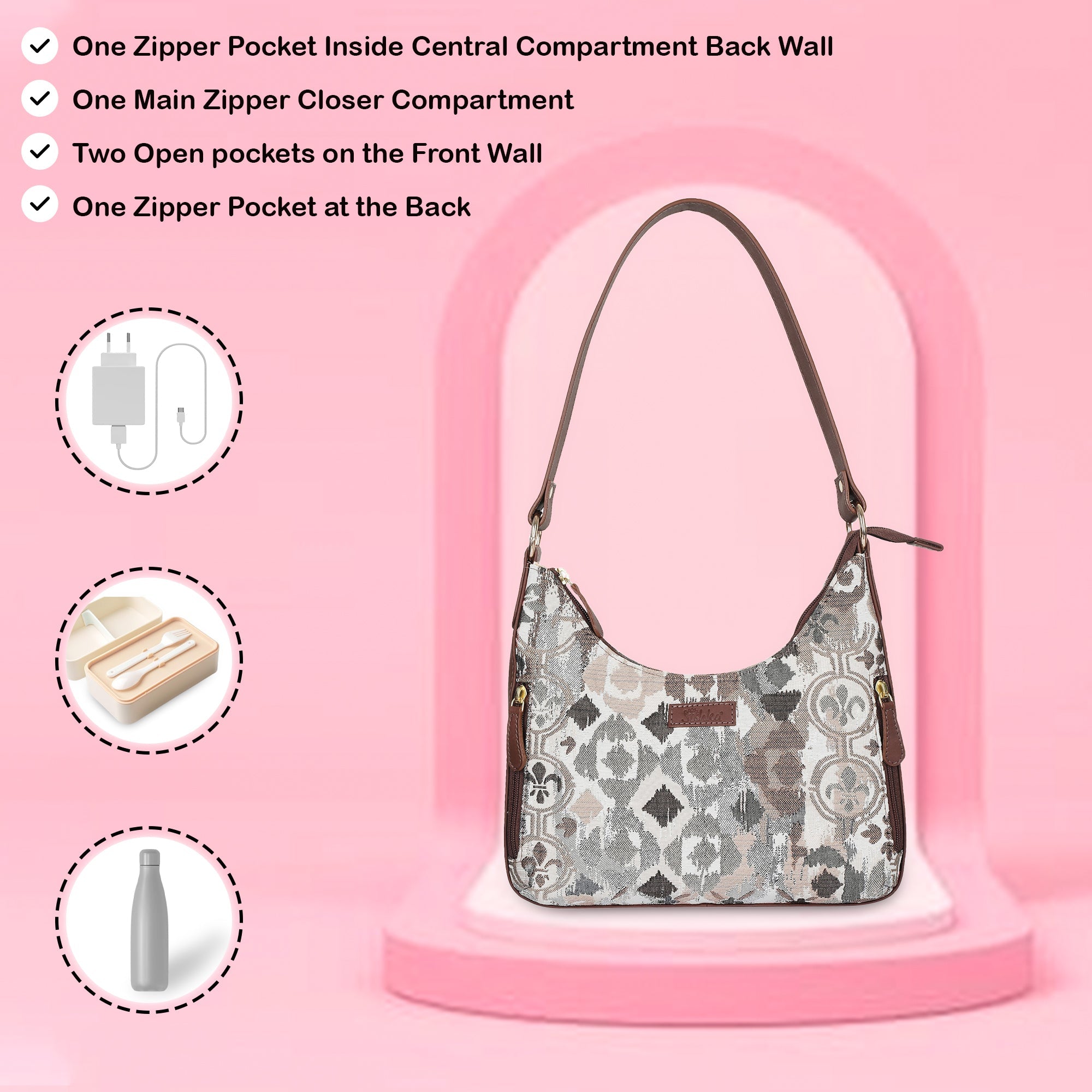 Sishka Abstract Pattern Tapestry Hobo Bag For Women| Elegant Leather Shoulder & Satchel Purse with Leather Strap for Work & Travel