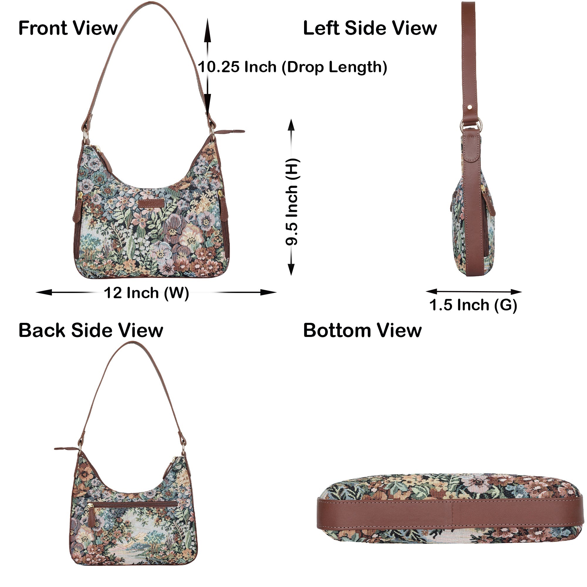 Sishka Botanical Design Tapestry Fabric Hobo Bag For Women | Shoulder & Satchel Purse with Leather Trim and Strap for Travel & Casual Use
