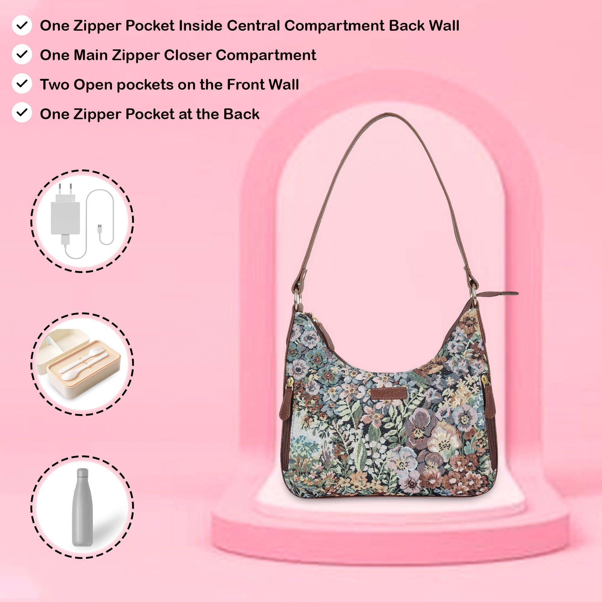 Sishka Botanical Design Tapestry Fabric Hobo Bag For Women | Shoulder & Satchel Purse with Leather Trim and Strap for Travel & Casual Use