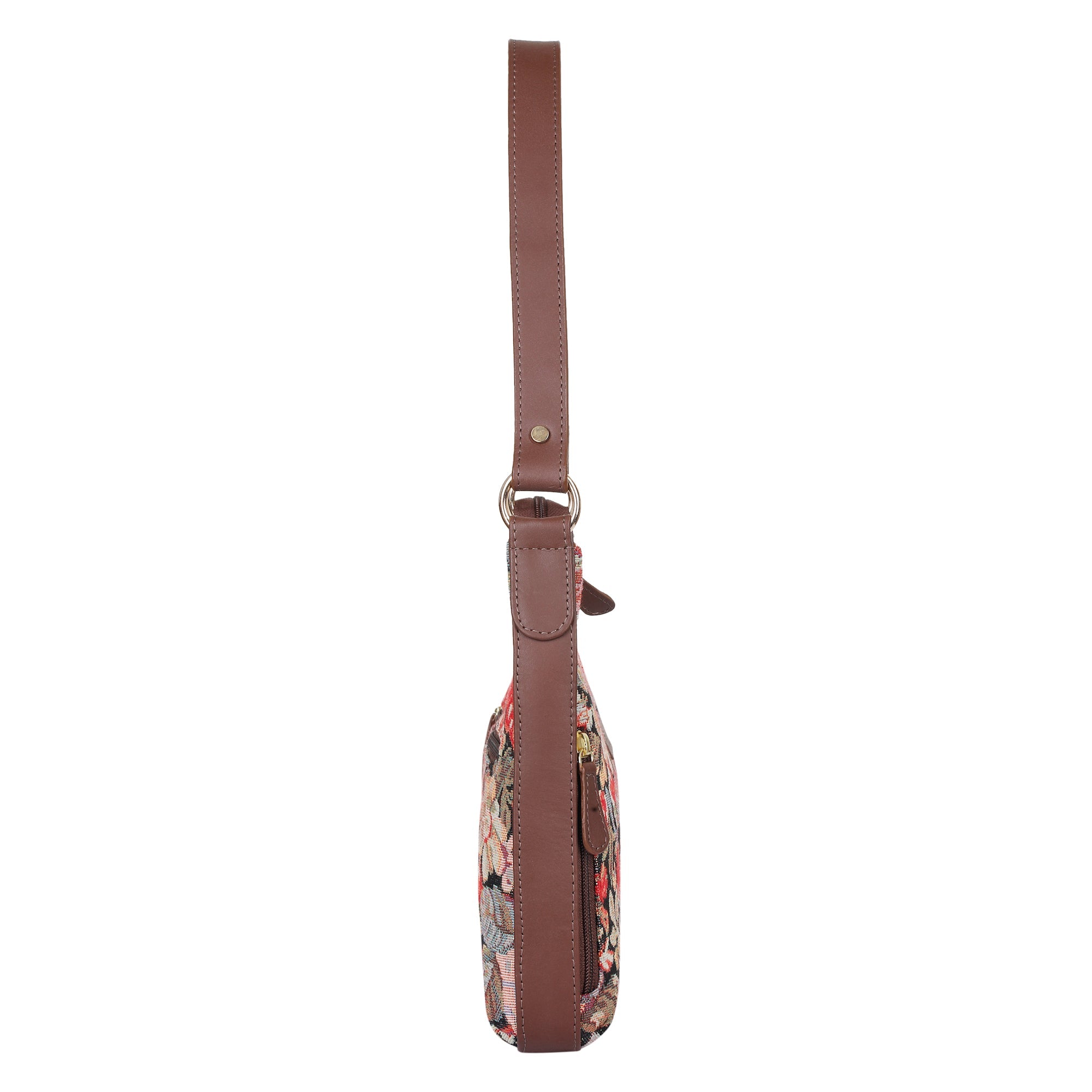Sishka Ladies Hobo Bag in Floral Design Tapestry Fabric | Leather-Trimmed Shoulder Satchel with Leather Strap for Everyday Use
