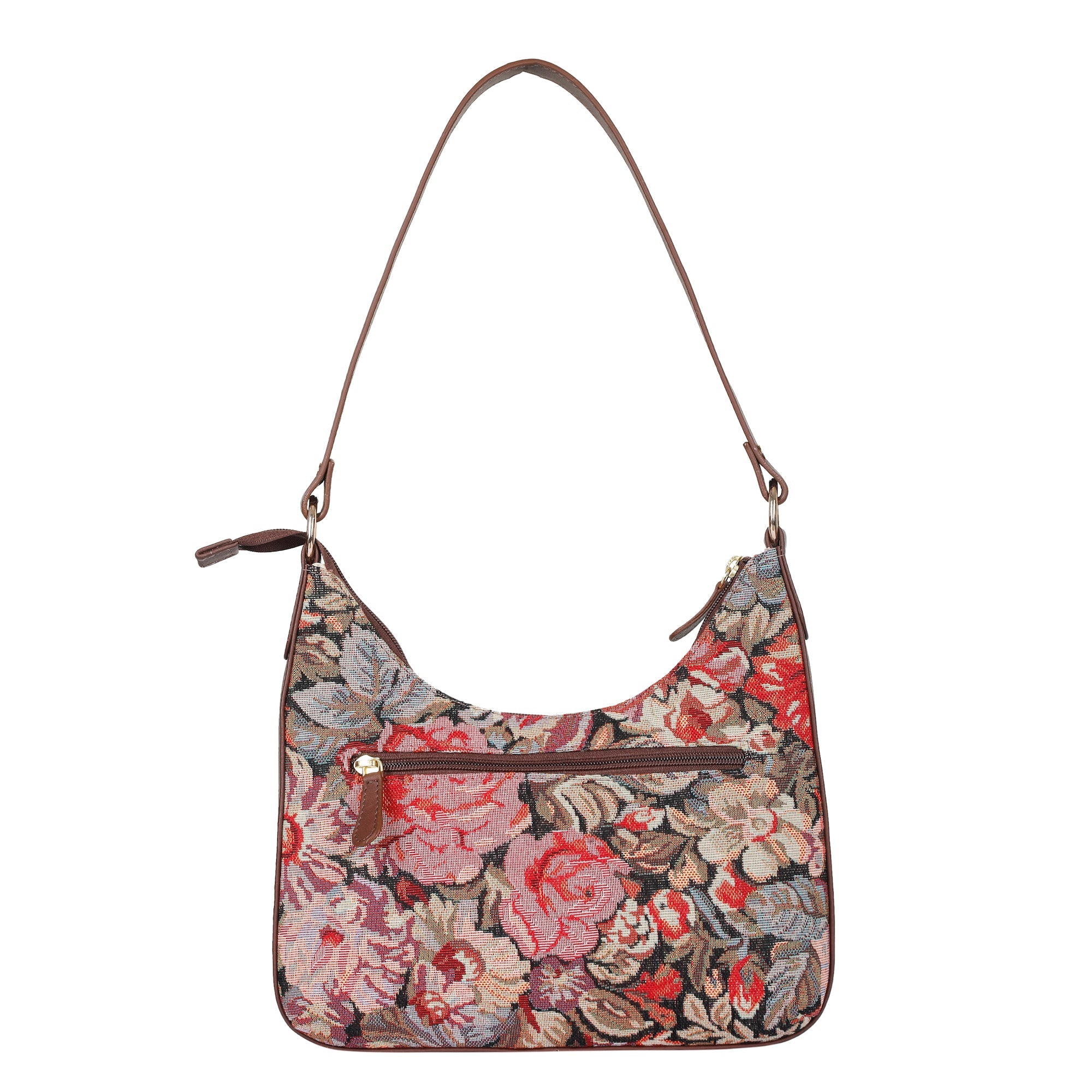 Sishka Ladies Hobo Bag in Floral Design Tapestry Fabric | Leather-Trimmed Shoulder Satchel with Leather Strap for Everyday Use