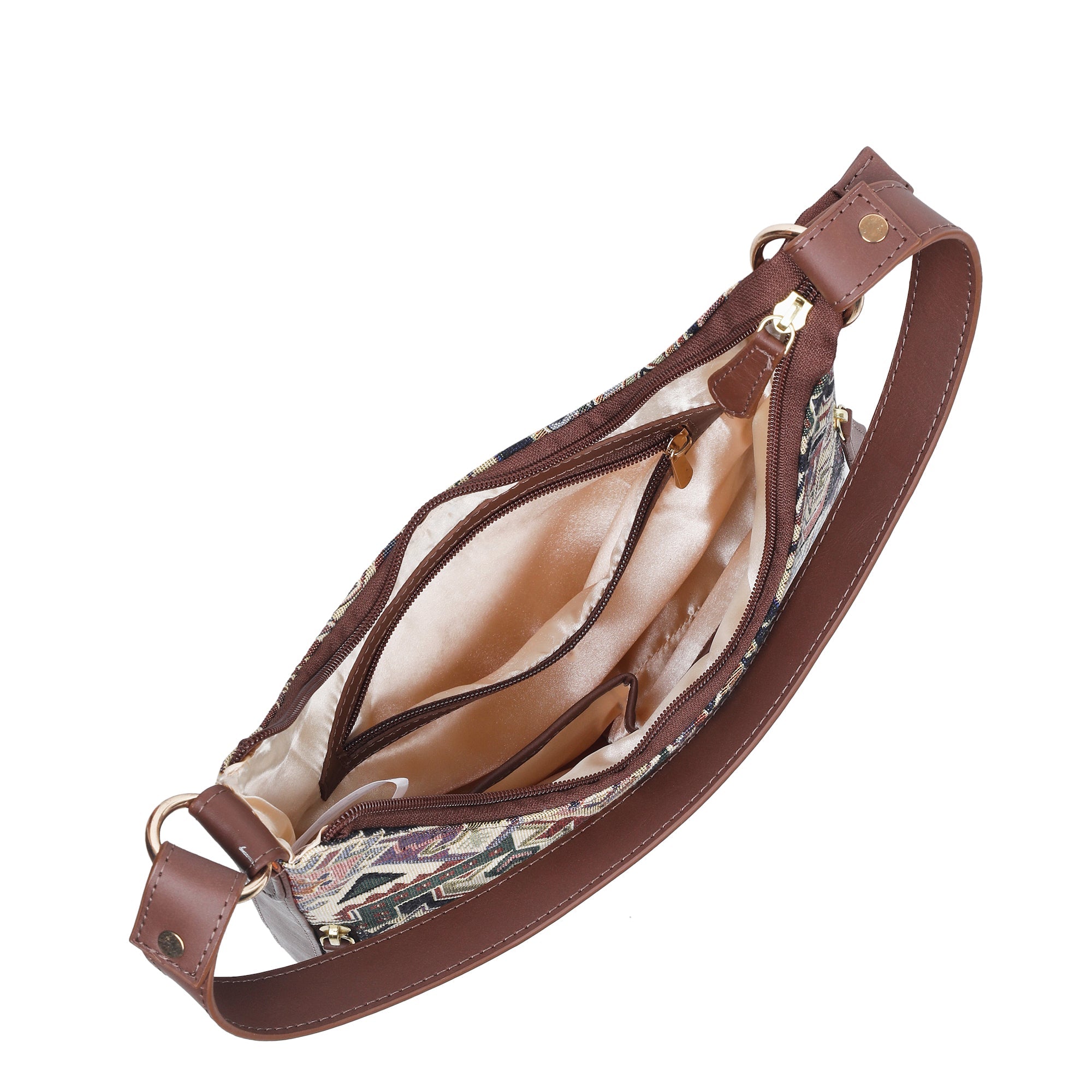 Sishka Geometric Pattern Tapestry Hobo Bag For Ladies| Stylish Leather-Trimmed Shoulder & Satchel Bag with Leather Strap for Office & Outings