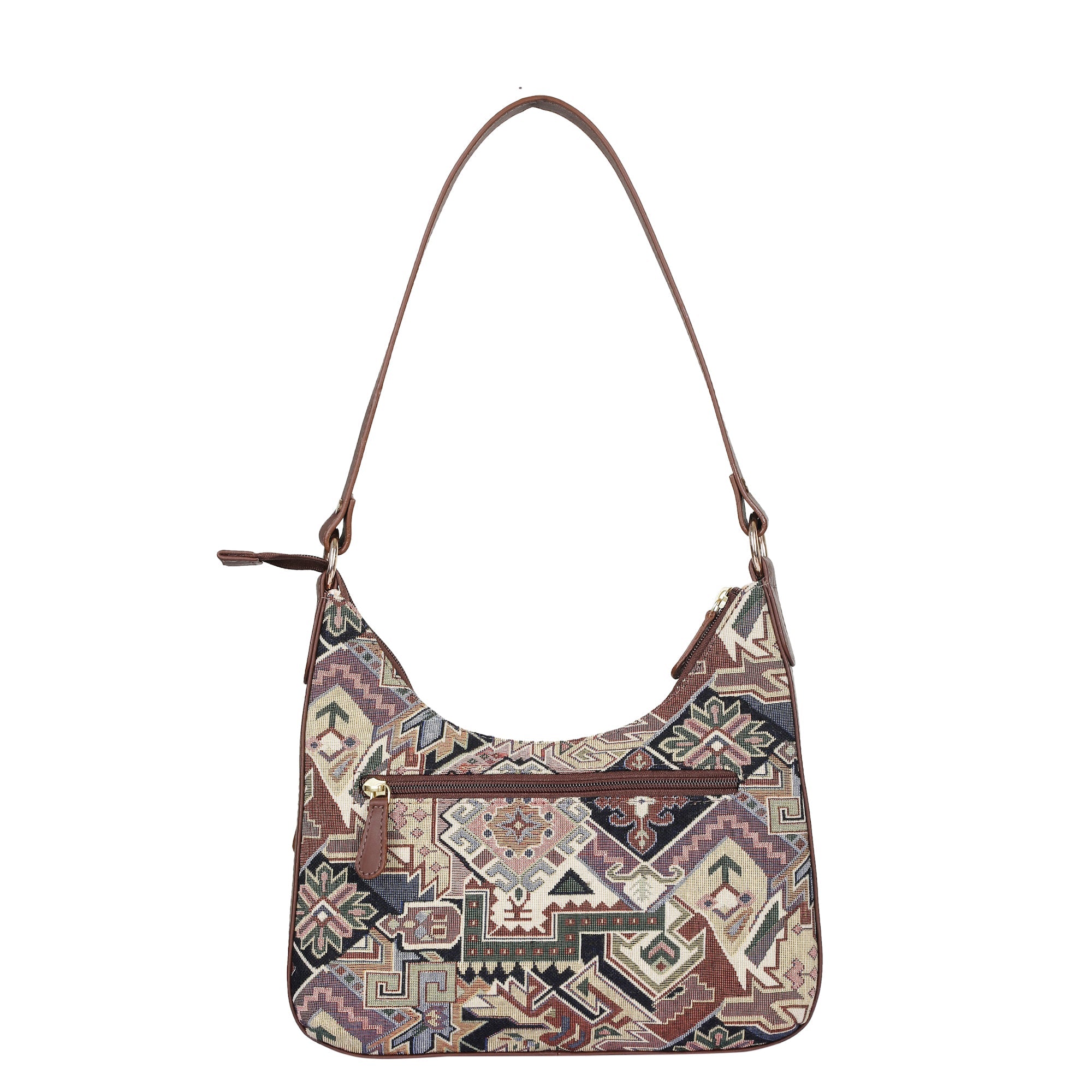 Sishka Geometric Pattern Tapestry Hobo Bag For Ladies| Stylish Leather-Trimmed Shoulder & Satchel Bag with Leather Strap for Office & Outings