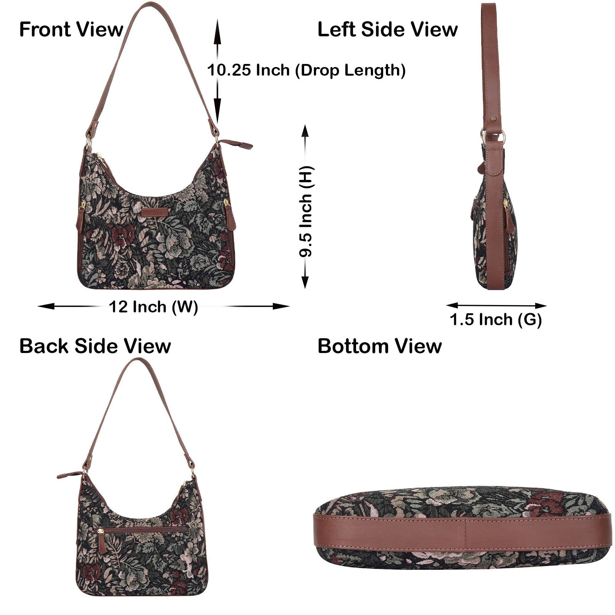 Sishka Women's Hobo Bag in Tapestry Vintage Pattern Fabric | Leather-Trimmed Shoulder & Sling Purse with Leather Strap for Daily Use