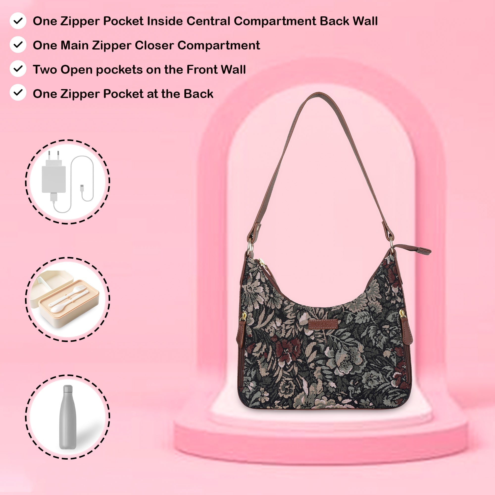 Sishka Women's Hobo Bag in Tapestry Vintage Pattern Fabric | Leather-Trimmed Shoulder & Sling Purse with Leather Strap for Daily Use