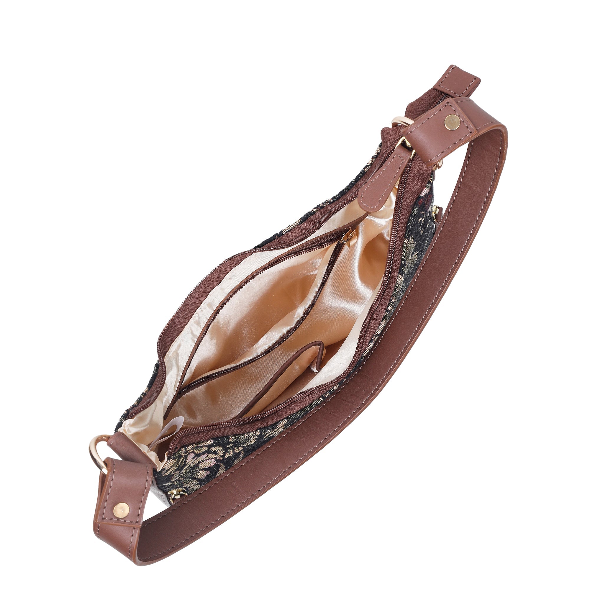 Sishka Women's Hobo Bag in Tapestry Vintage Pattern Fabric | Leather-Trimmed Shoulder & Sling Purse with Leather Strap for Daily Use