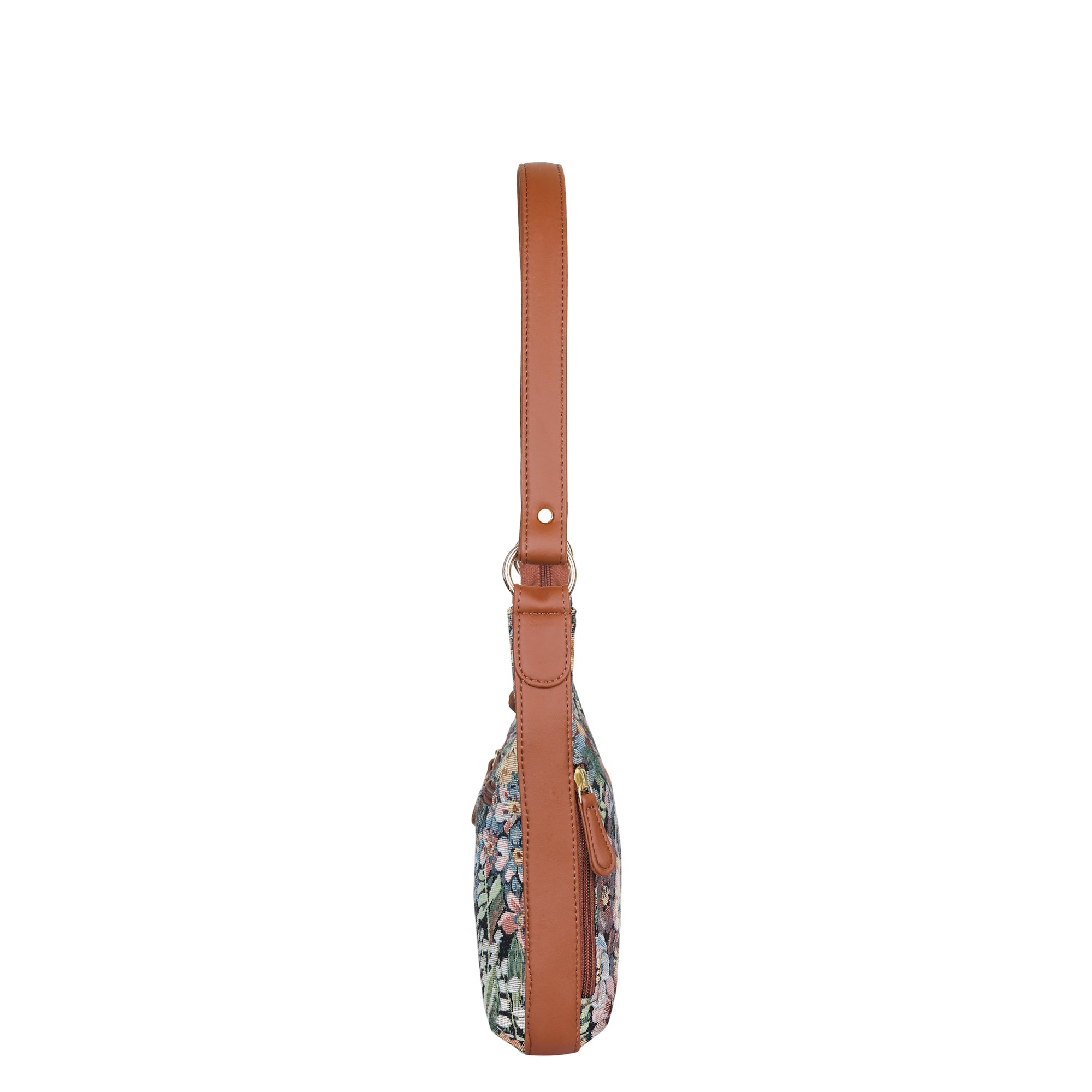 Women’s Botanical Pattern Hobo Shoulder Tote – Elegant Tapestry Fabric Sling Bag with Vegan Leather Trim & Top Handle