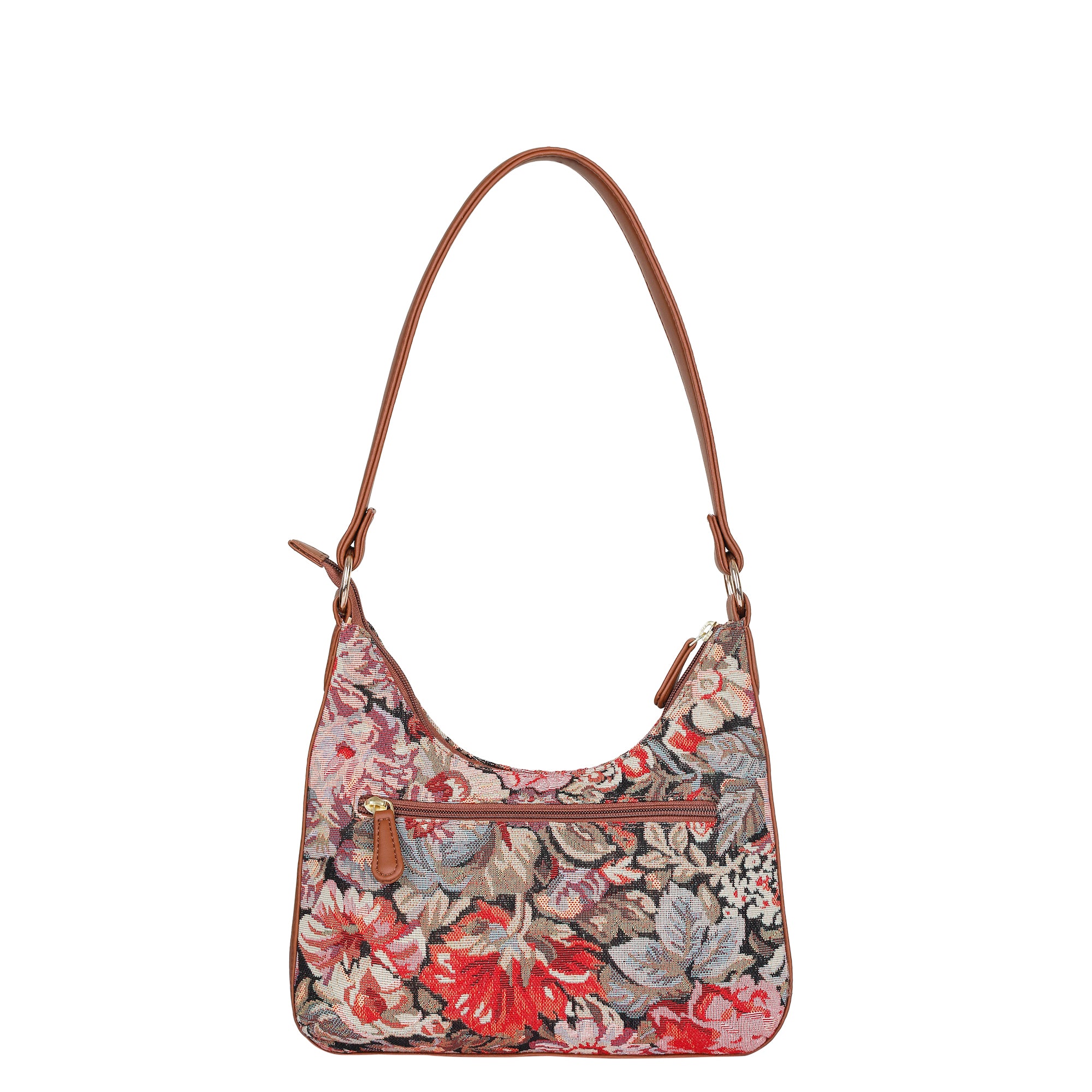 Ladies’ Floral Design Tapestry Hobo Purse – Vegan Leather-Trimmed Satchel Shoulder Bag for Everyday Style