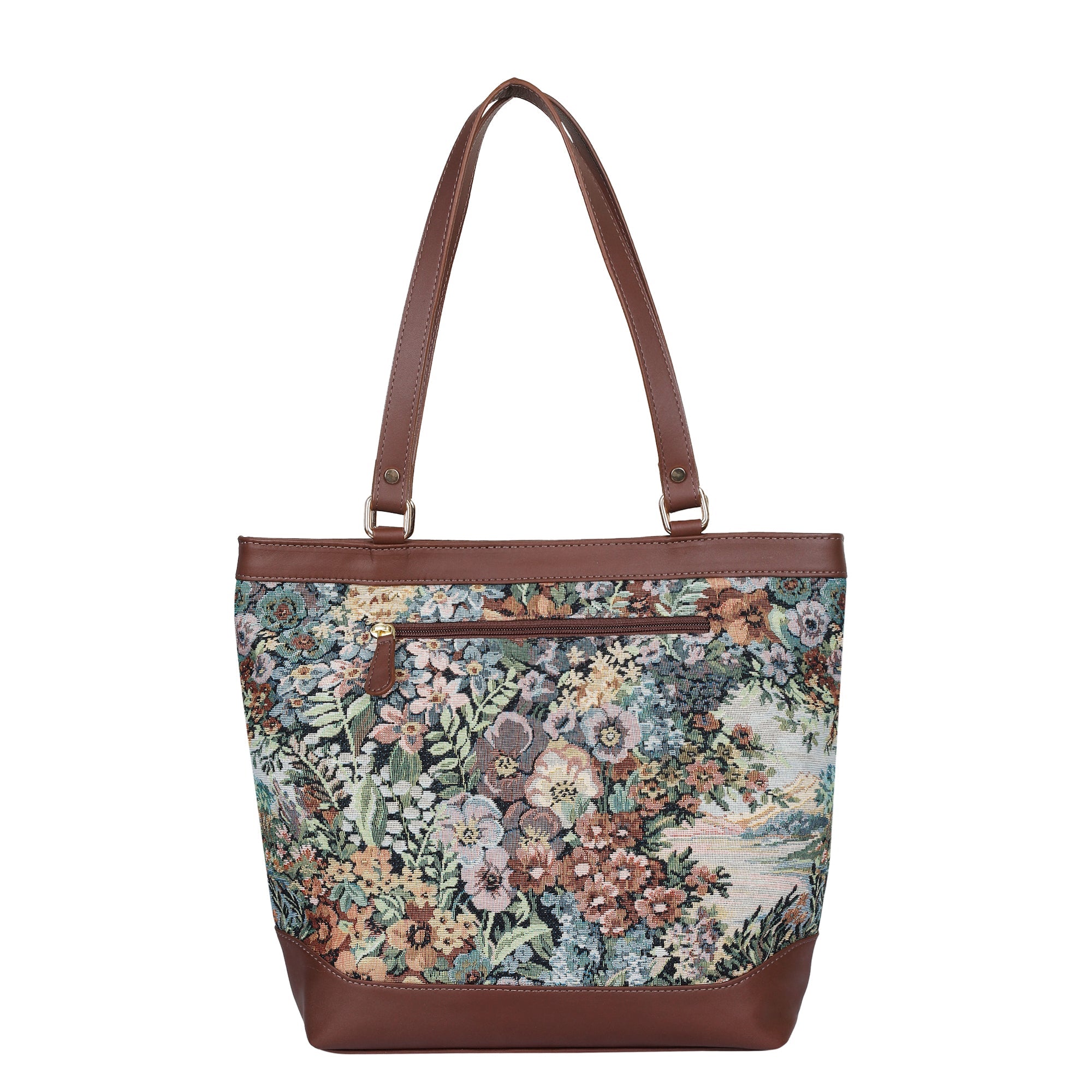 Women’s Botanical Tapestry Tote Bag – Stylish Top Handle Handbag with Leather Accents for Office & Travel
