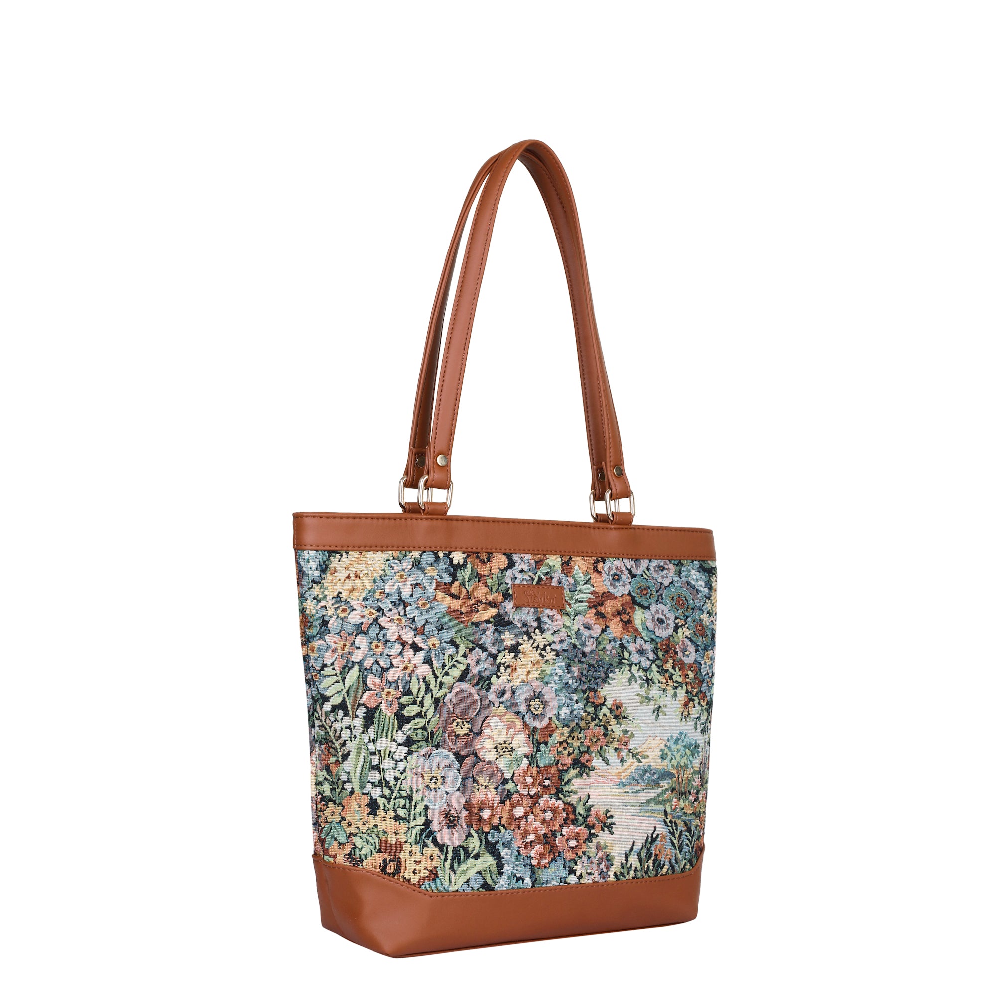 Women’s Botanical Design Tapestry Tote Bag – Vegan Leather Shoulder Satchel with Top Handle for Everyday Carry