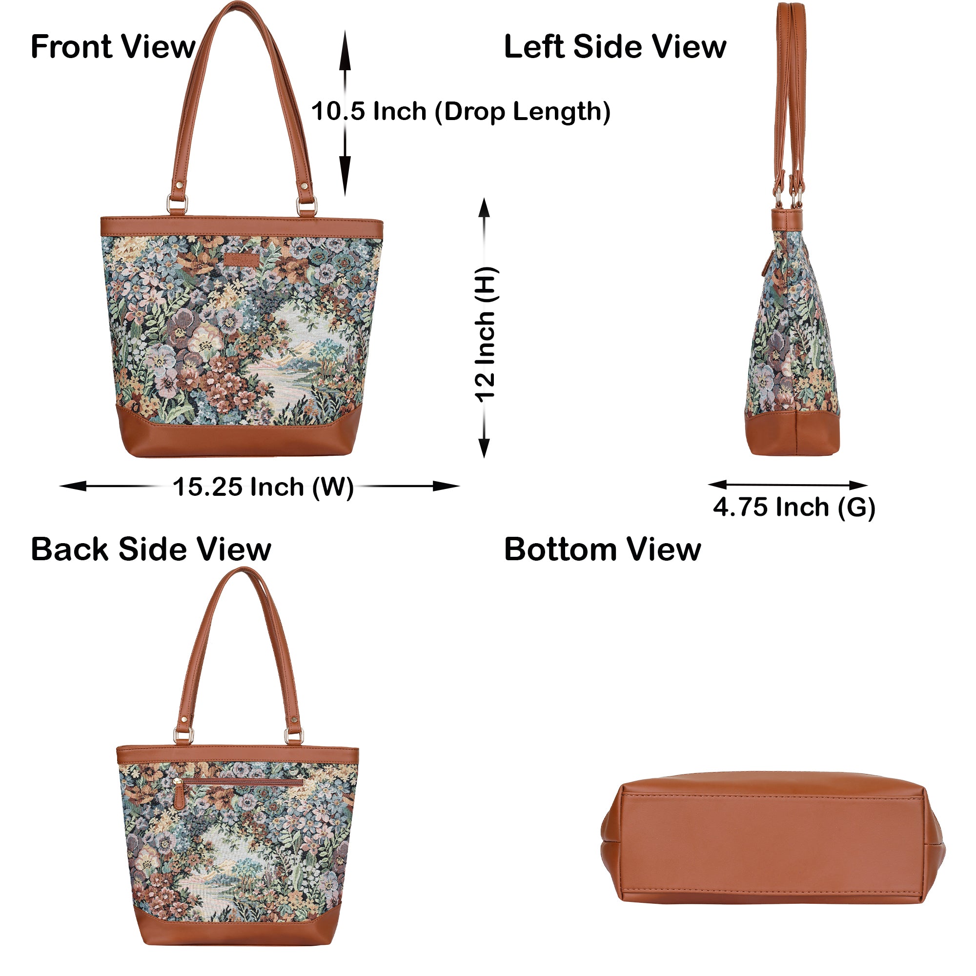 Women’s Botanical Design Tapestry Tote Bag – Vegan Leather Shoulder Satchel with Top Handle for Everyday Carry