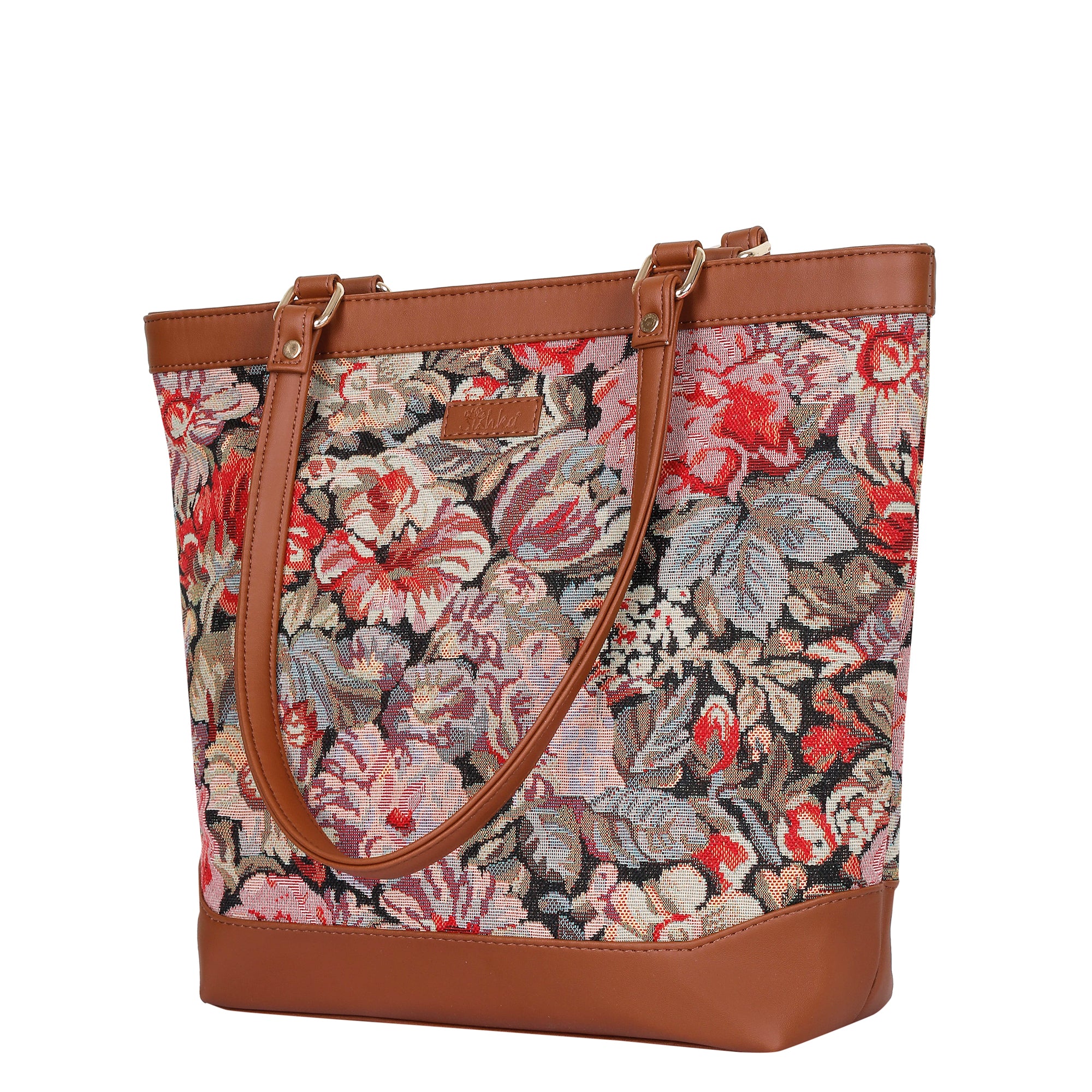 Ladies’ Floral Print Tapestry Tote Bag – Vegan Leather Shoulder Sling Handbag with Top Handle for Casual & Office Wear