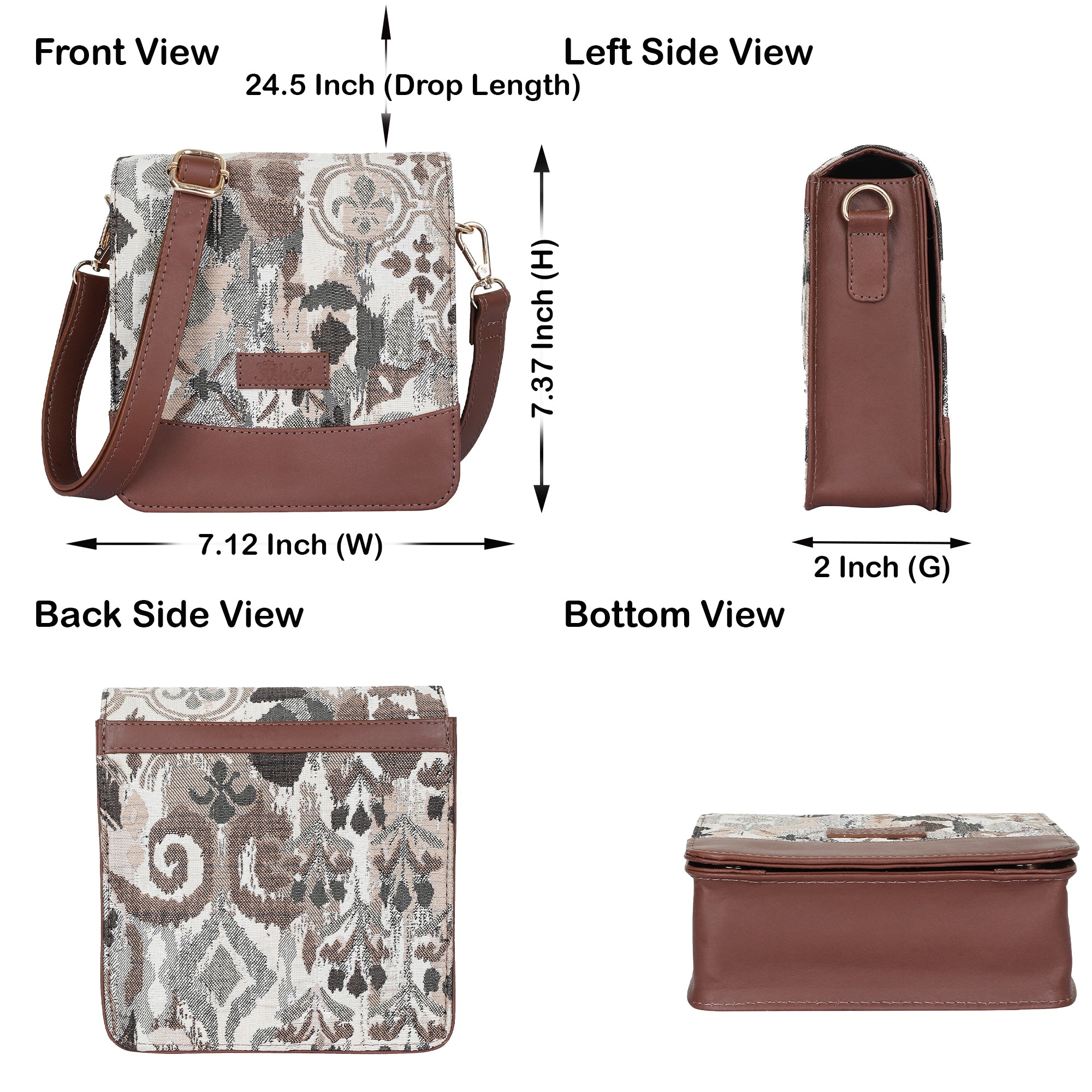 Sishka Abstract Design Women’s Tapestry Crossbody Sling Bag – Messenger Bag Shoulder Purse with Leather Trim & Adjustable Strap for Daily Use