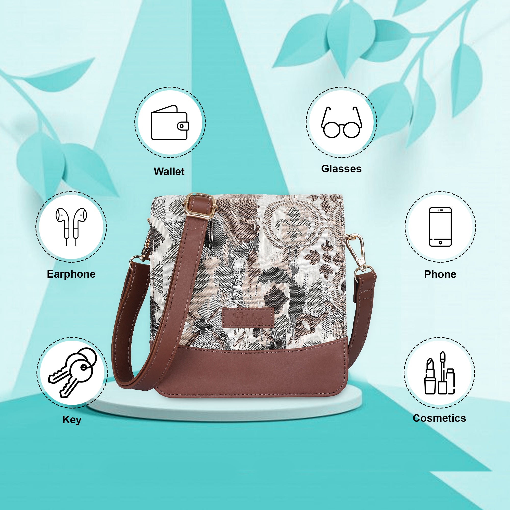 Sishka Abstract Design Women’s Tapestry Crossbody Sling Bag – Messenger Bag Shoulder Purse with Leather Trim & Adjustable Strap for Daily Use