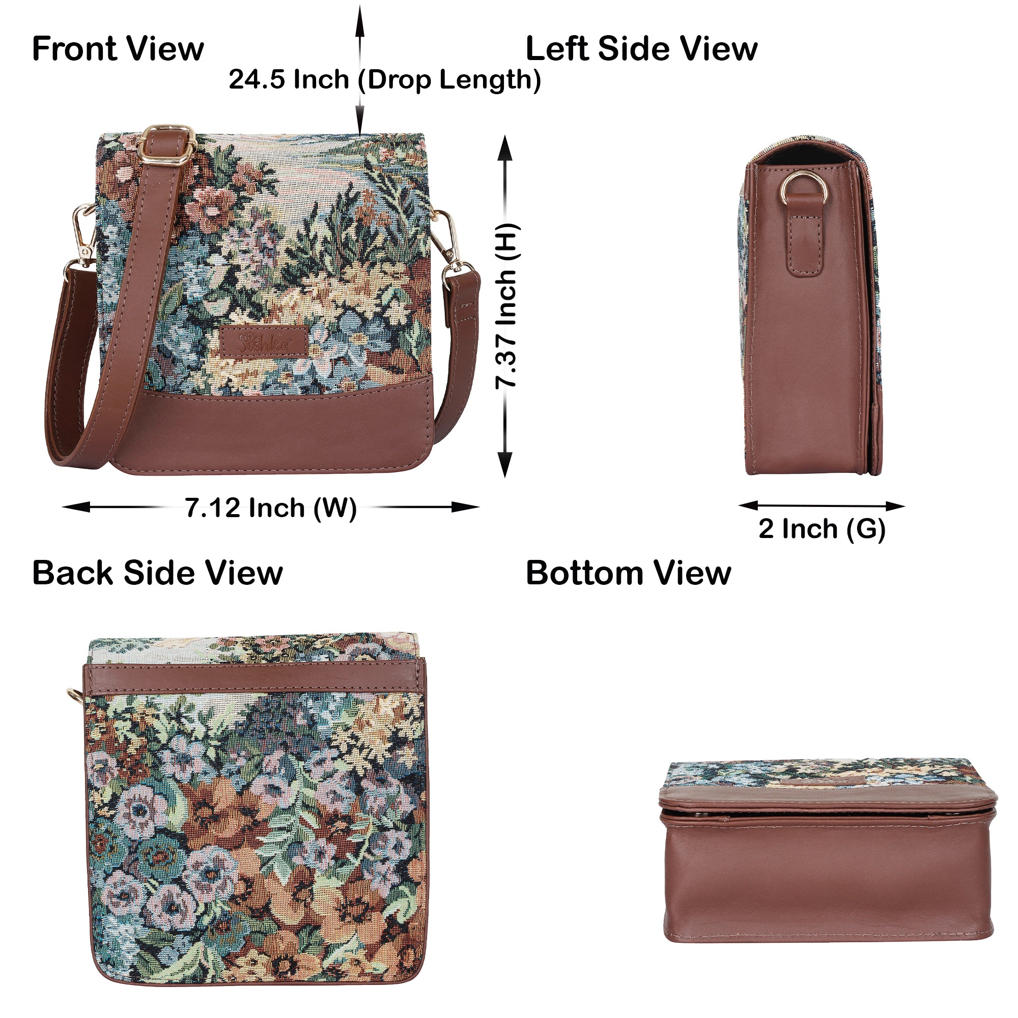 Sishka Botanical Pattern Tapestry Crossbody Bag for Women – Versatile Messenger Purse Shoulder Bag with Leather Trim & Adjustable Detachable Strap for Travel & Daily Carry