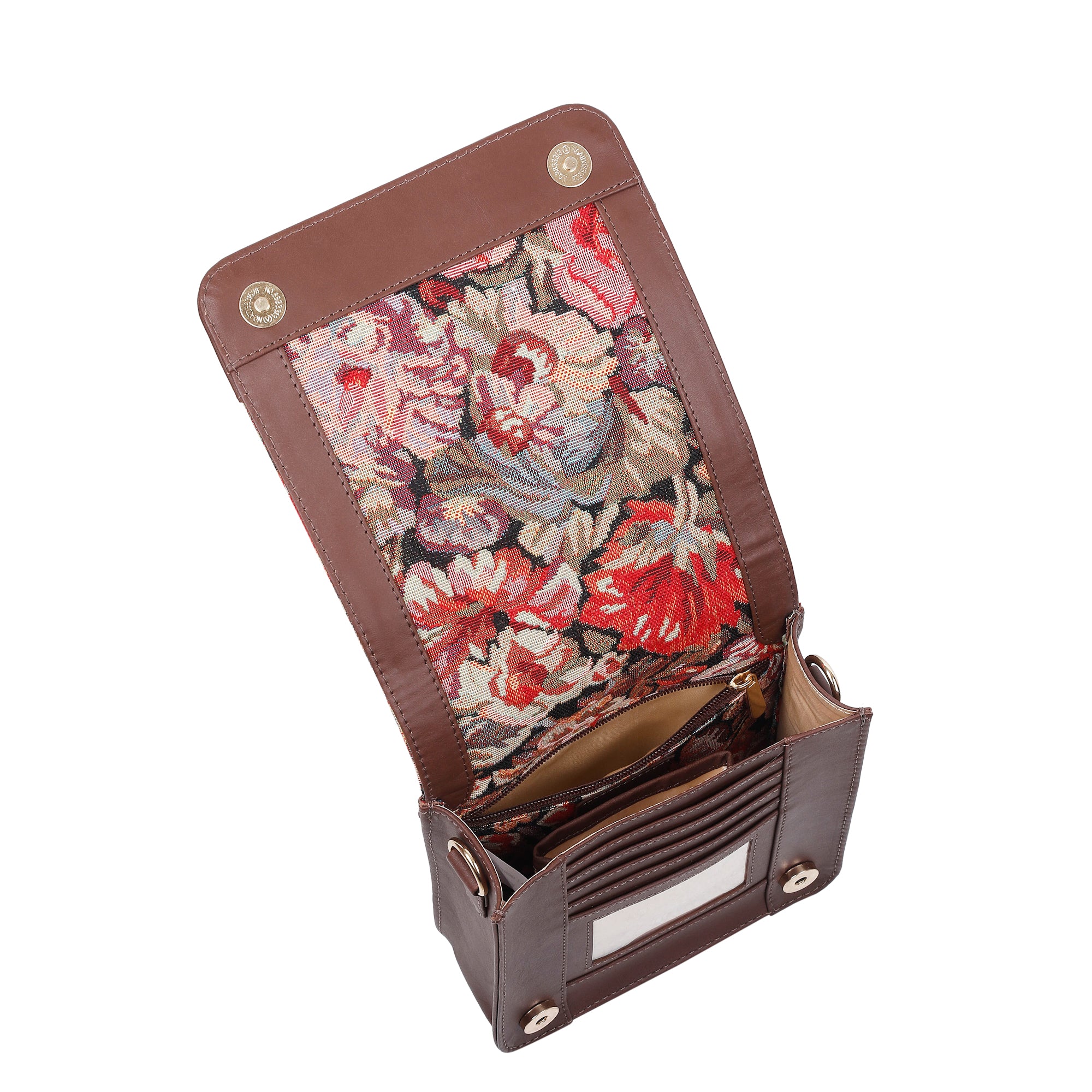 Sishka Floral Design Tapestry Fabric Crossbody Sling Bag for Women – Fashionable Messenger & Shoulder Purse with Leather Trim and Detachable Strap for Travel & Outings