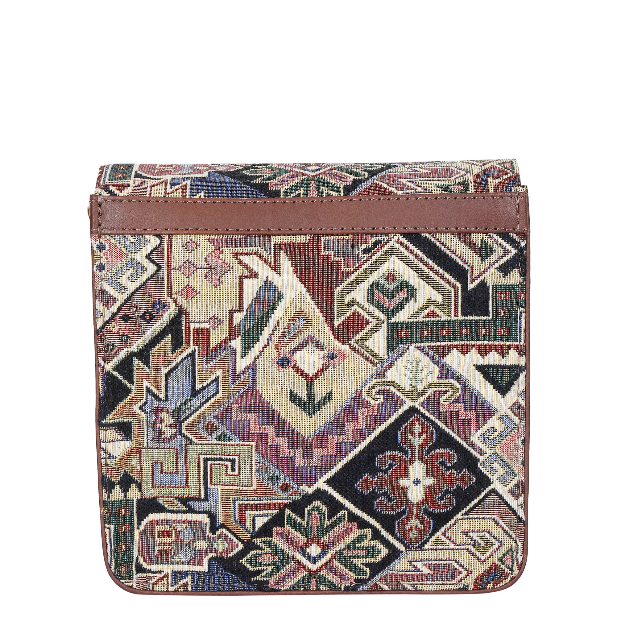Sishka Women’s Tapestry Crossbody Sling in Geometric Pattern – Stylish Shoulder & Messenger Purse with Leather Trim and Detachable Adjustable Leather Strap for Daily Outings