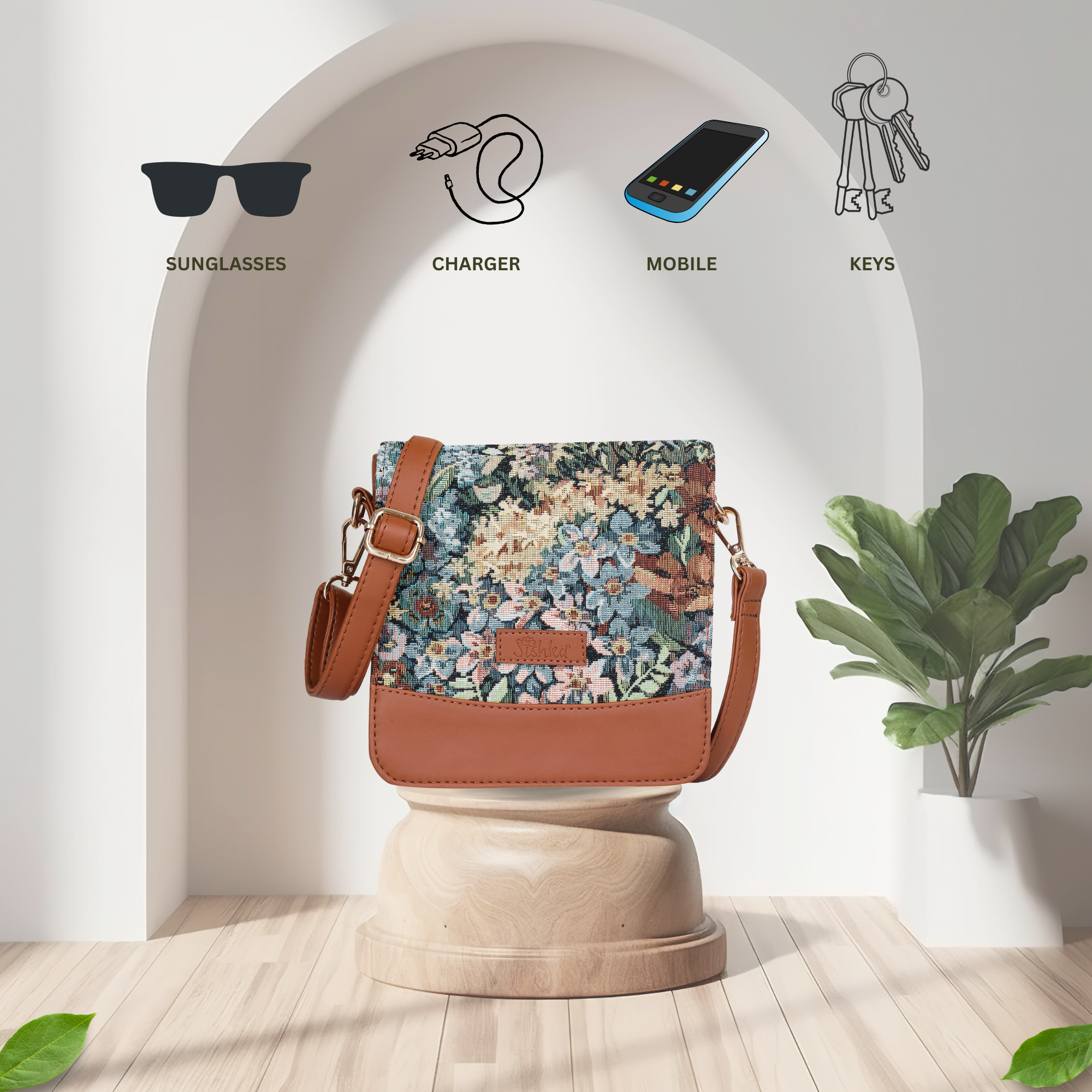 Women’s Botanical Tapestry Crossbody Bag – Vegan Leather Shoulder Sling Messenger Satchel Purse for Travel & Daily Use