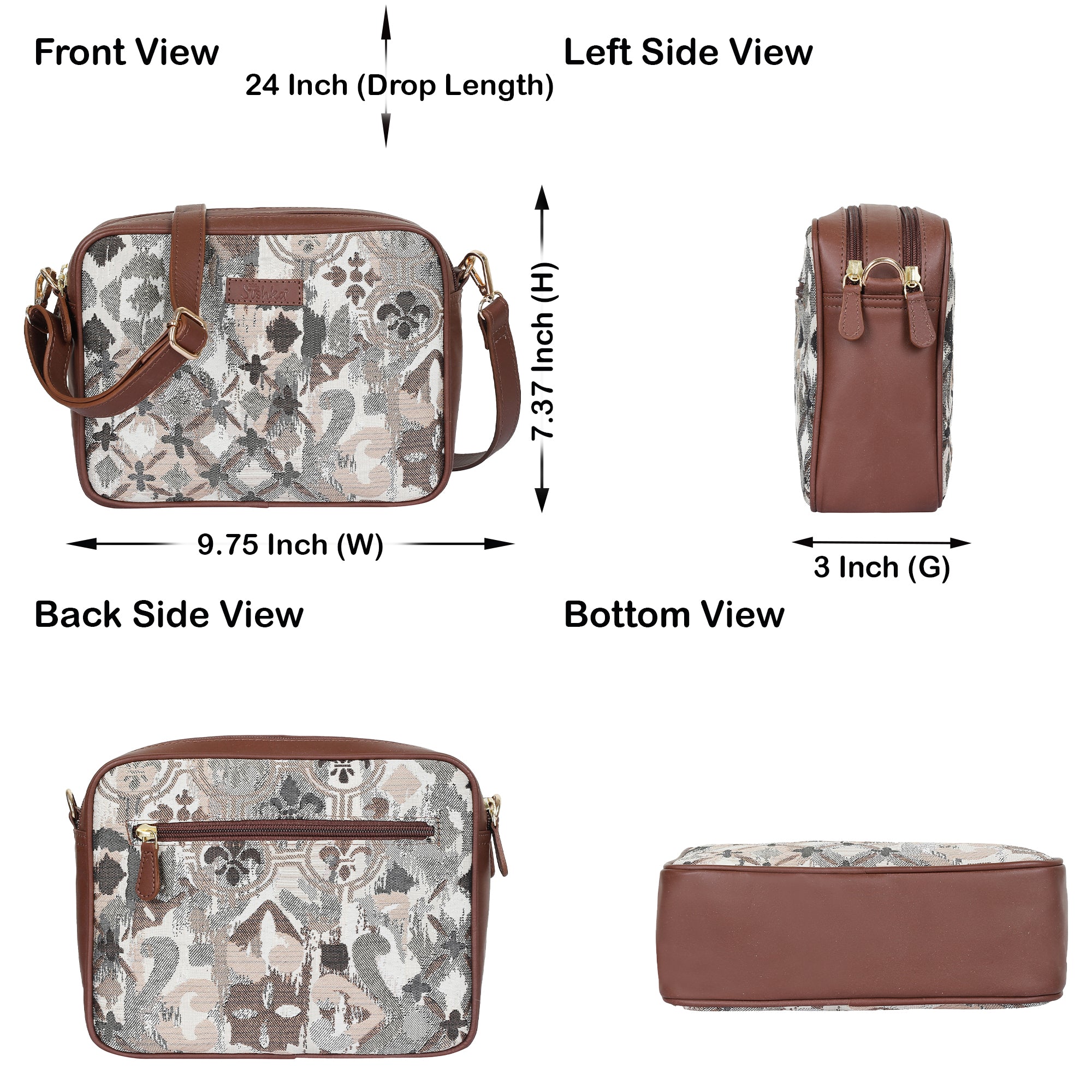 Abstract Design Women’s Tapestry Messenger Bag – Compact Crossbody Purse with Leather Trim & Adjustable Detachable Leather Strap for Casual Wear & Everyday Essentials