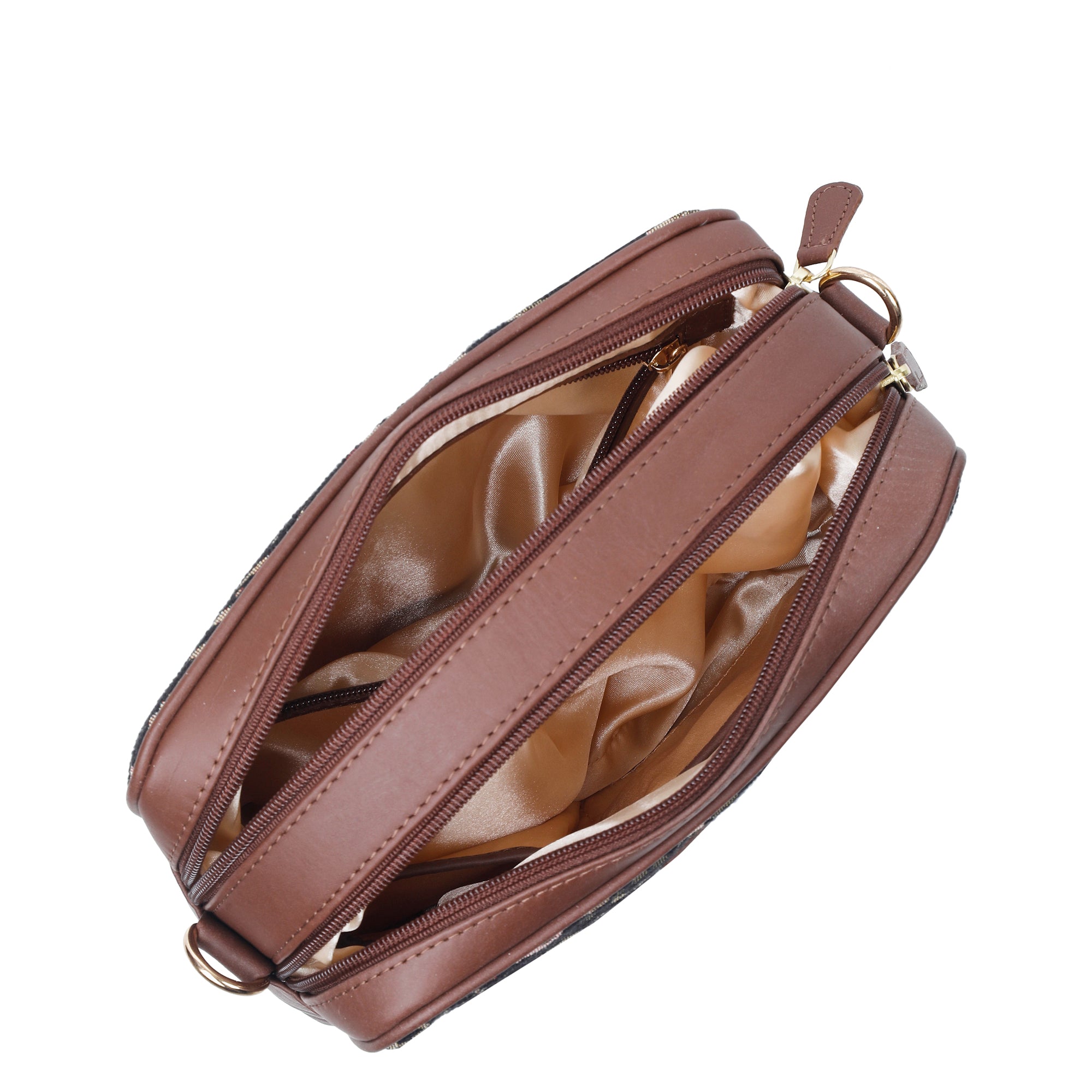 Abstract Design Women’s Tapestry Messenger Bag – Compact Crossbody Purse with Leather Trim & Adjustable Detachable Leather Strap for Casual Wear & Everyday Essentials