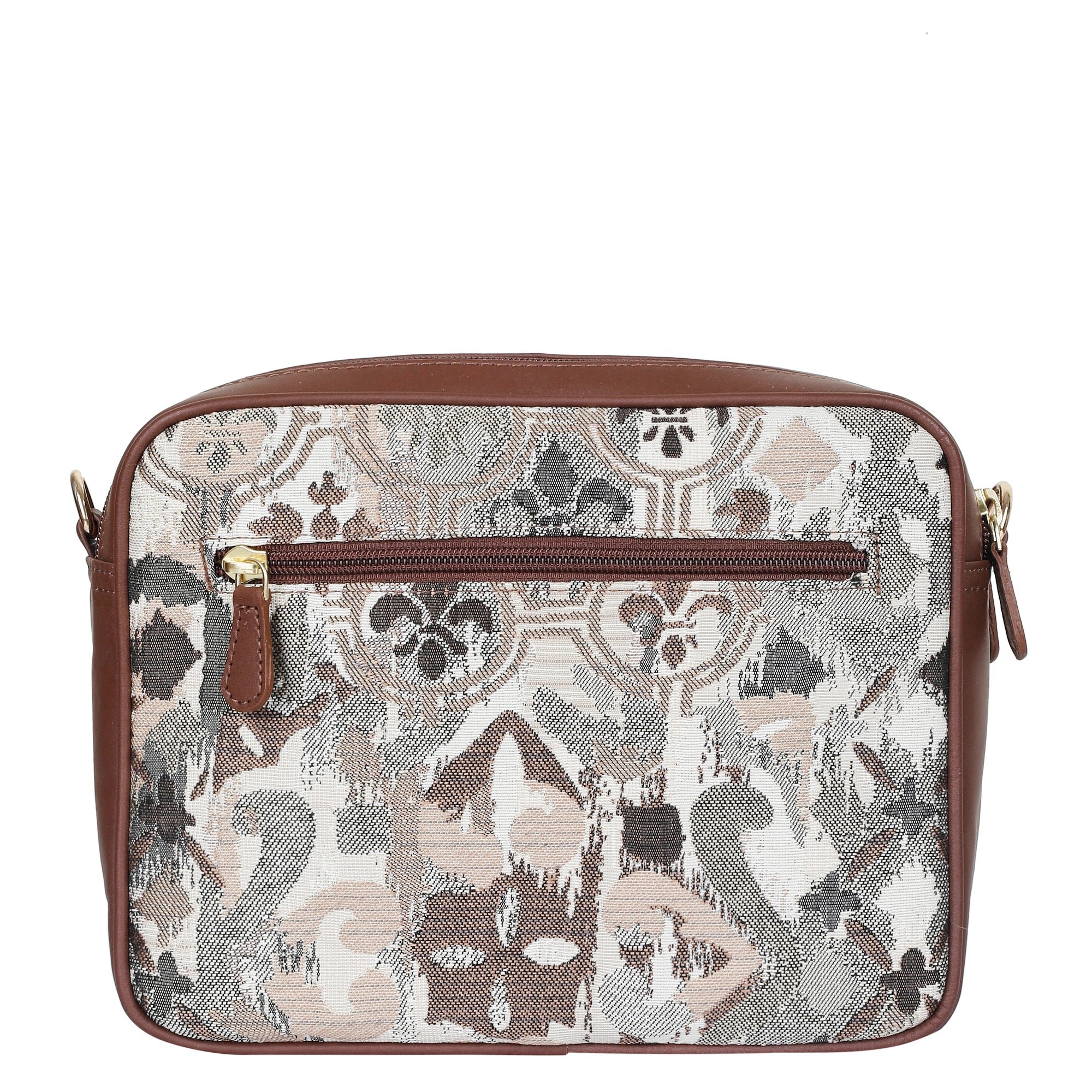 Abstract Design Women’s Tapestry Messenger Bag – Compact Crossbody Purse with Leather Trim & Adjustable Detachable Leather Strap for Casual Wear & Everyday Essentials