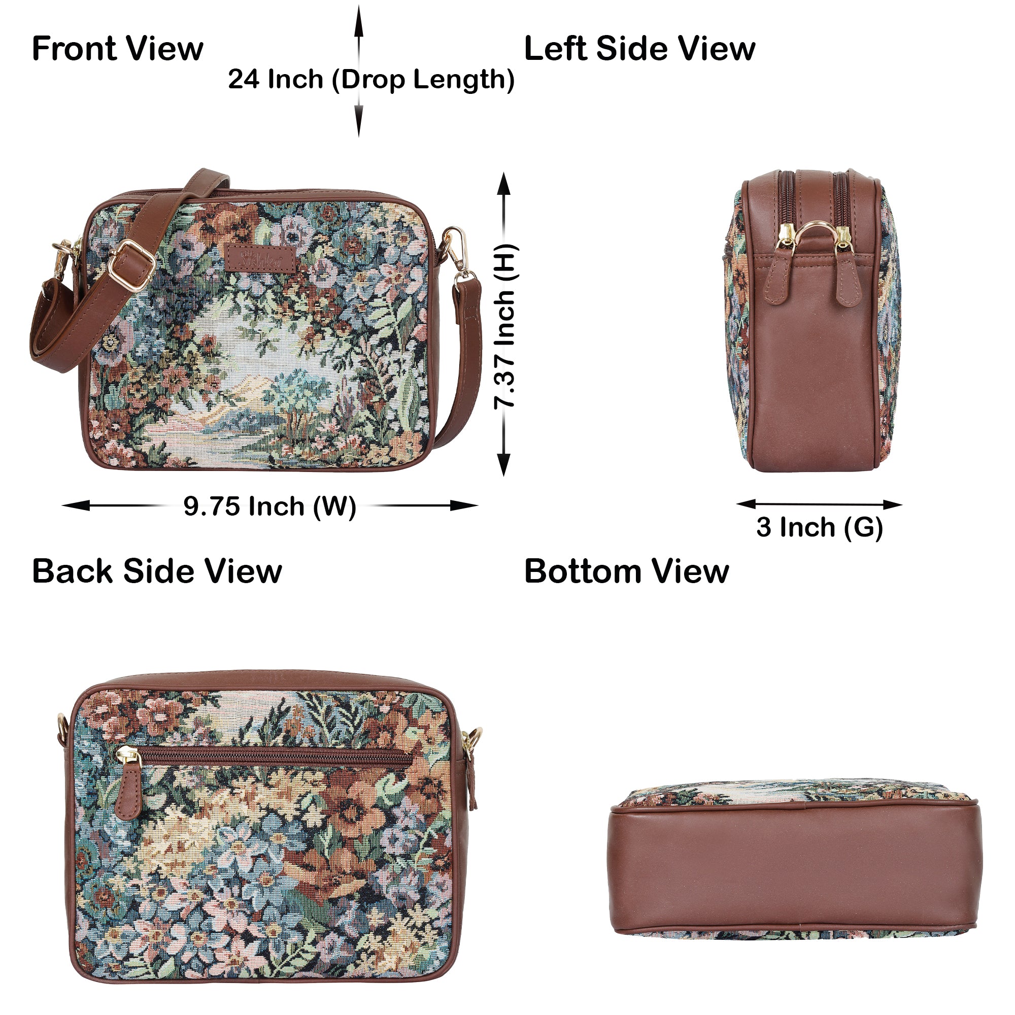 Women’s Floral Tapestry Crossbody Sling Bag – Vintage Inspired Shoulder Purse with Leather Trim