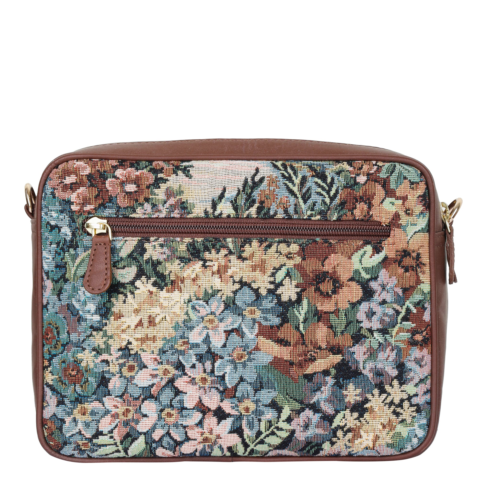 Women’s Floral Tapestry Crossbody Sling Bag – Vintage Inspired Shoulder Purse with Leather Trim