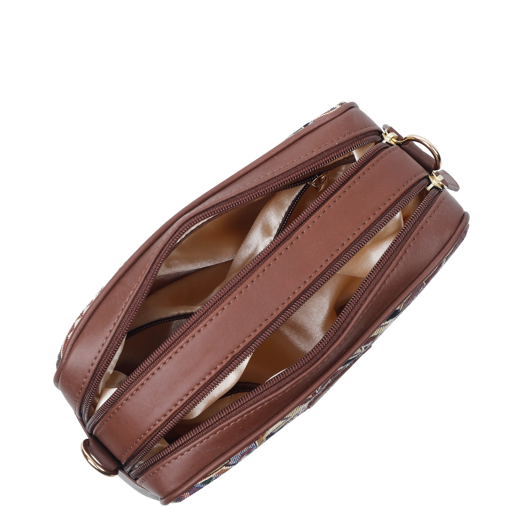 Women’s Geometric Tapestry Shoulder & Crossbody Messenger Bag with Leather Trim