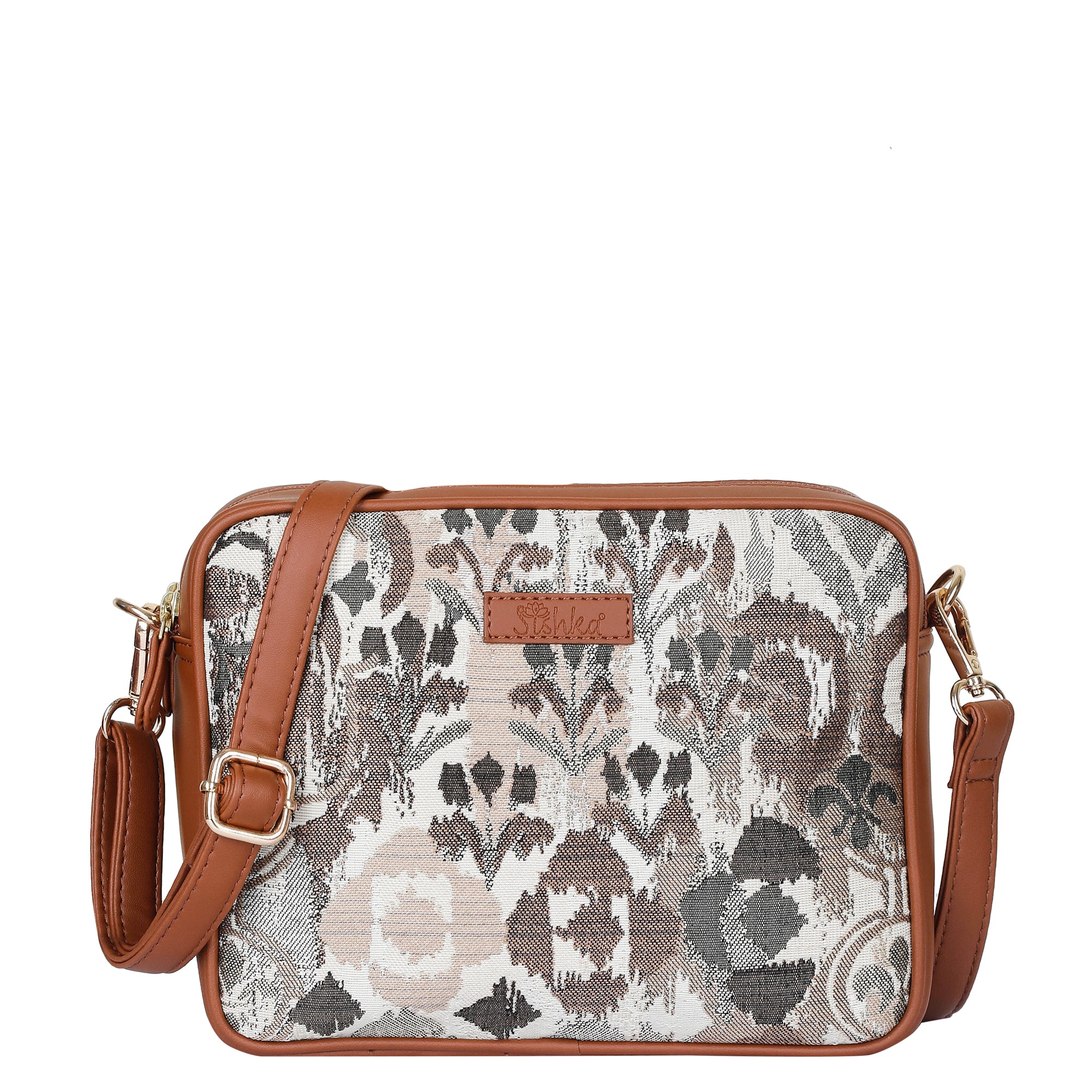 Women’s Abstract Pattern Tapestry Messenger Satchel – Vegan Leather Crossbody Bag with Detachable Strap for Casual & Daily Wear