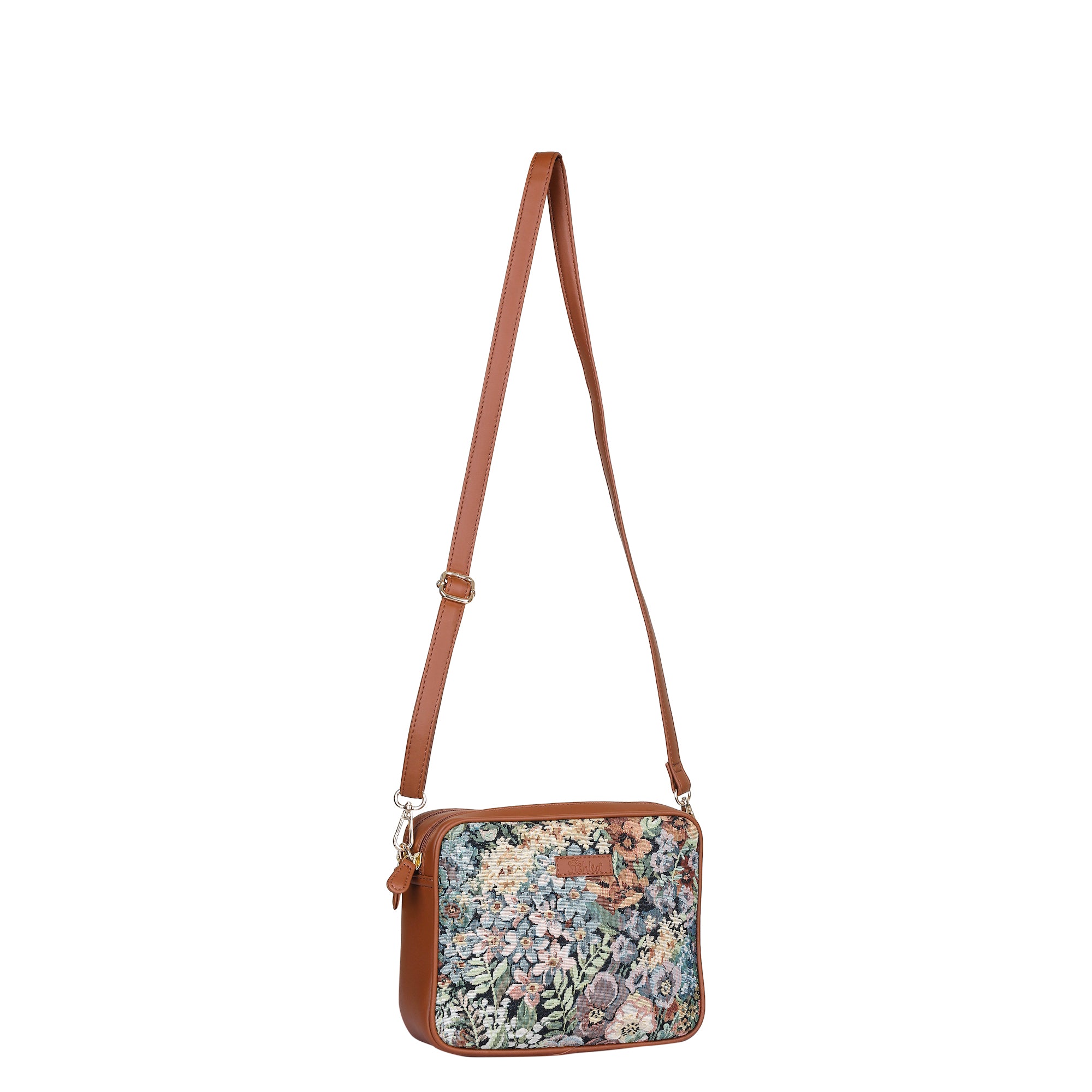 Women’s Botanical Tapestry Crossbody Purse – Messenger & Shoulder Bag with Vegan Leather Accents for Everyday Carry