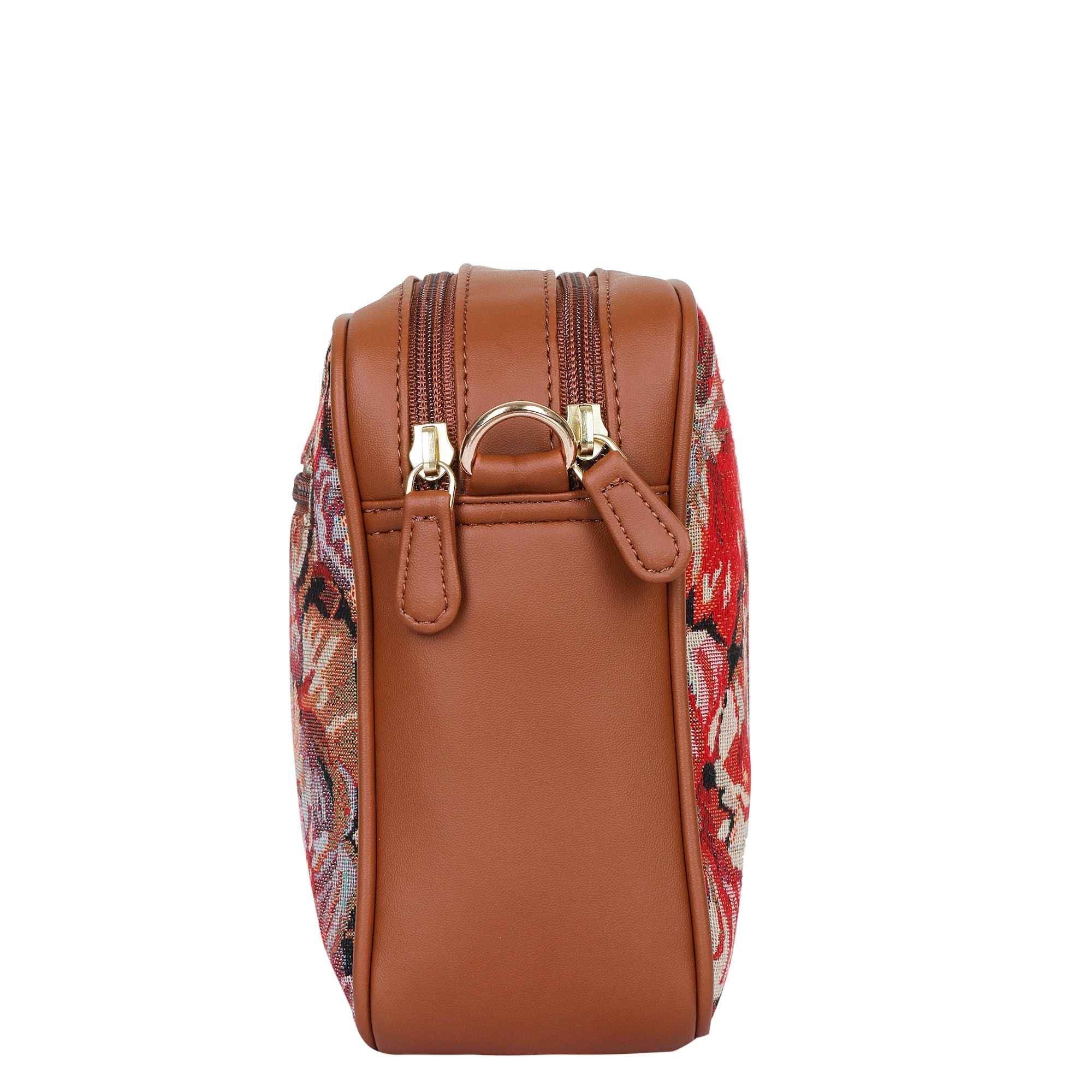 Ladies’ Floral Tapestry Shoulder Sling Bag – Vegan Leather-Trim Messenger Purse with Adjustable Strap for Work
